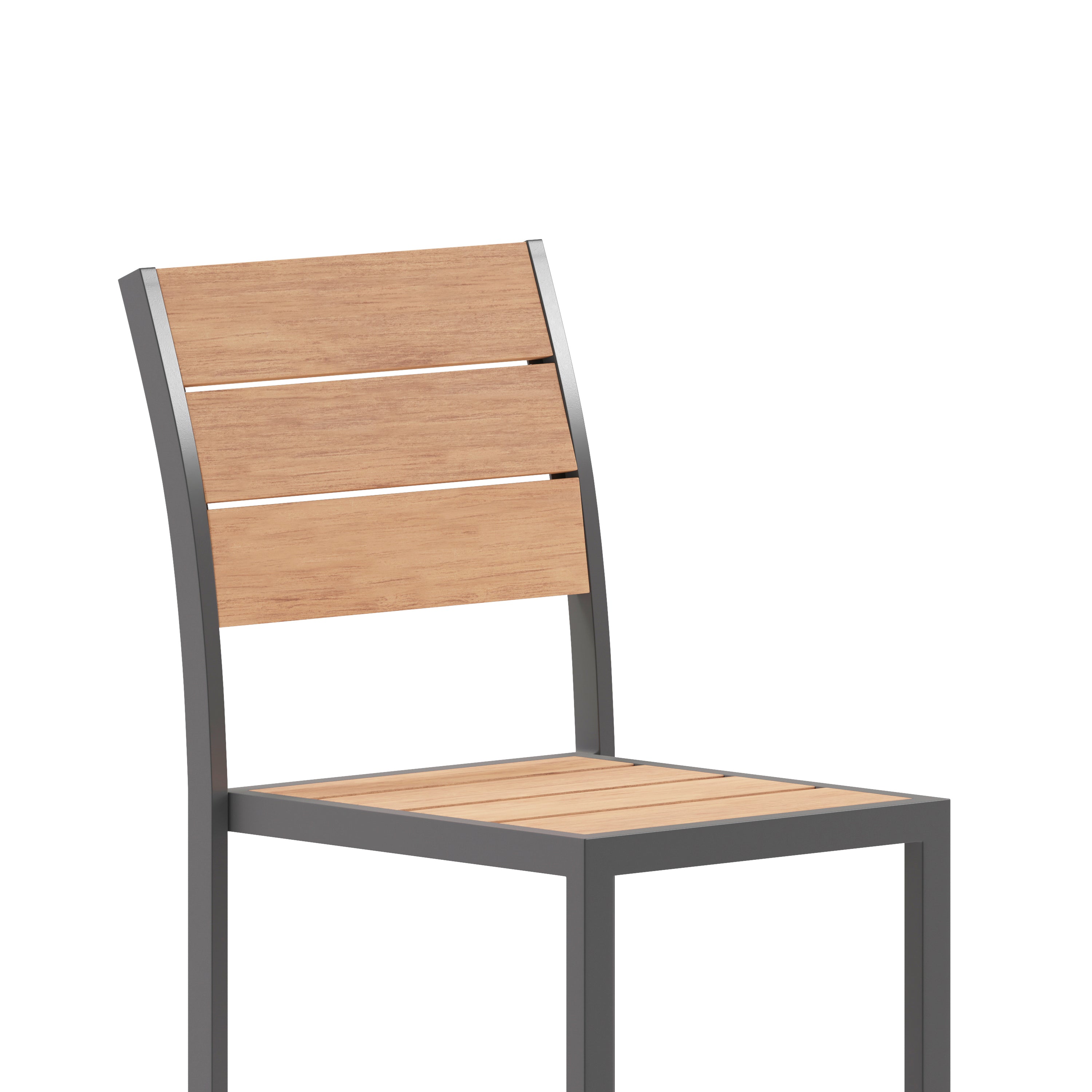 Finch Commercial Grade Armless Patio Chair, Stackable Side Chair with Faux Teak Poly Slats and Metal Frame-Patio Chair-Flash Furniture-Wall2Wall Furnishings