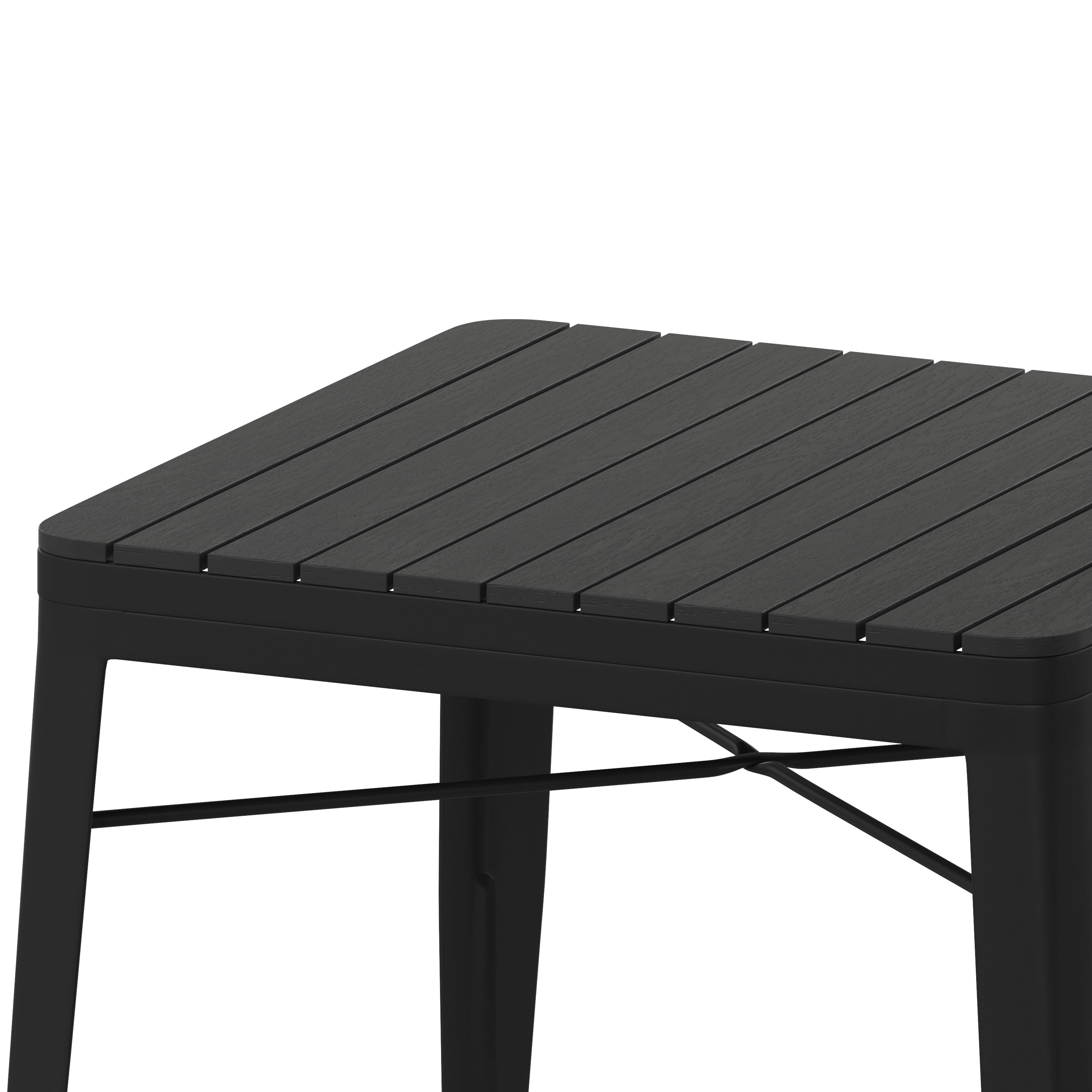 Helvey 31.5" Square Commercial Grade Indoor/Outdoor Steel Patio Dining Table for 4 with Poly Resin Slatted Top-Metal/ Restaurant Table-Flash Furniture-Wall2Wall Furnishings