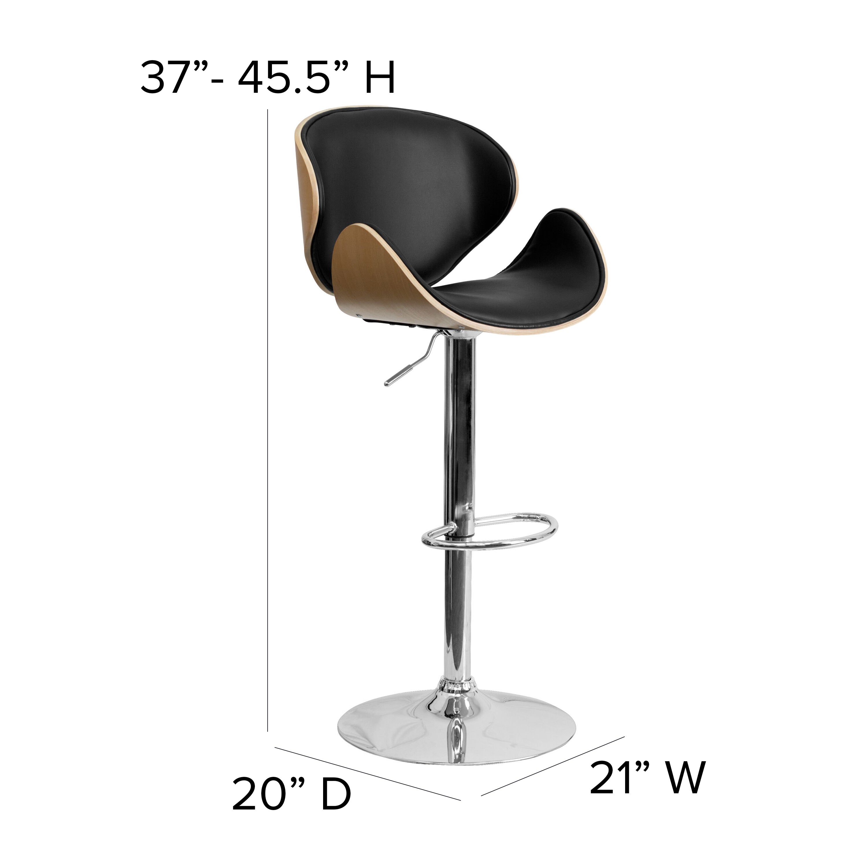 Bentwood Adjustable Height Barstool with Curved Vinyl Seat and Back