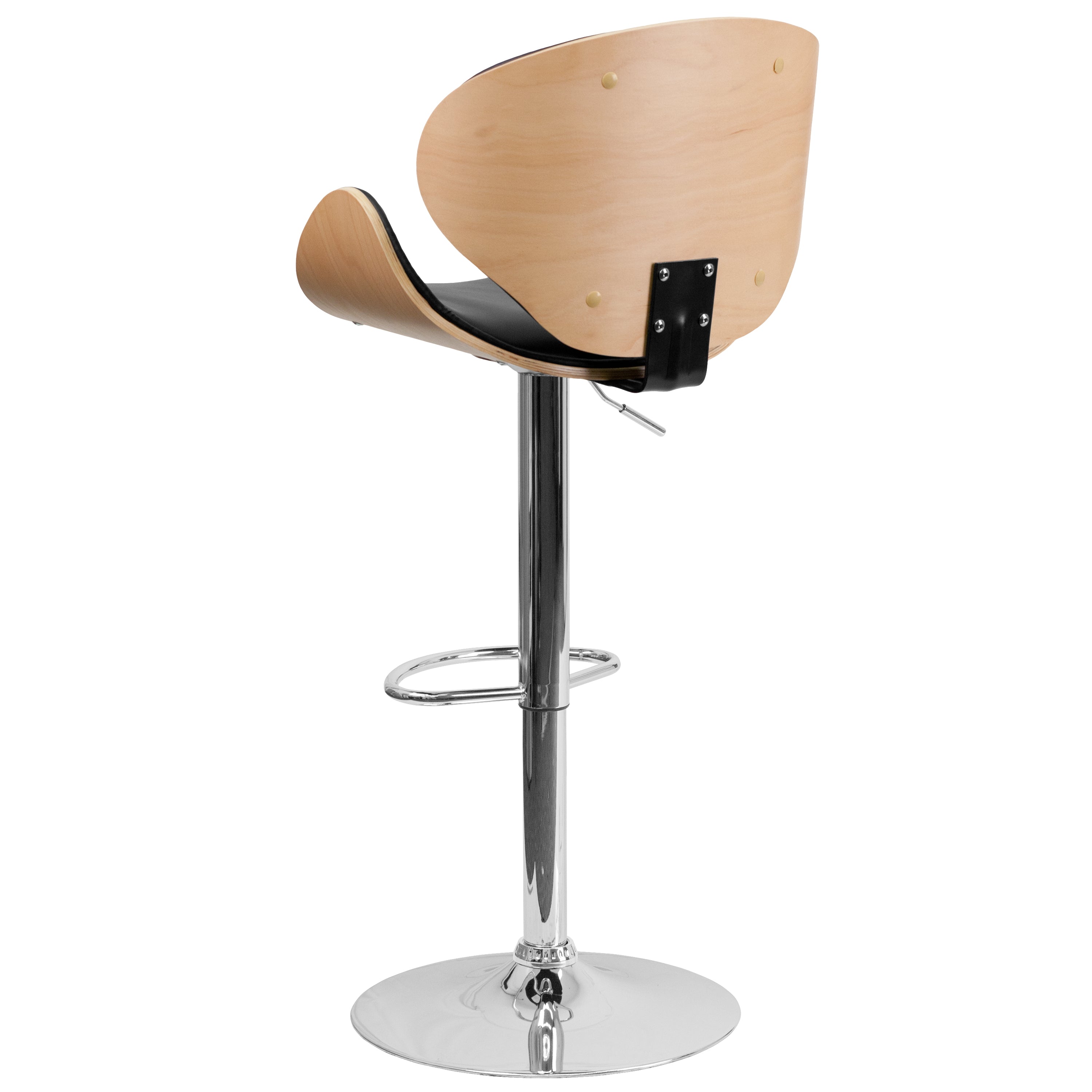 Bentwood Adjustable Height Barstool with Curved Vinyl Seat and Back
