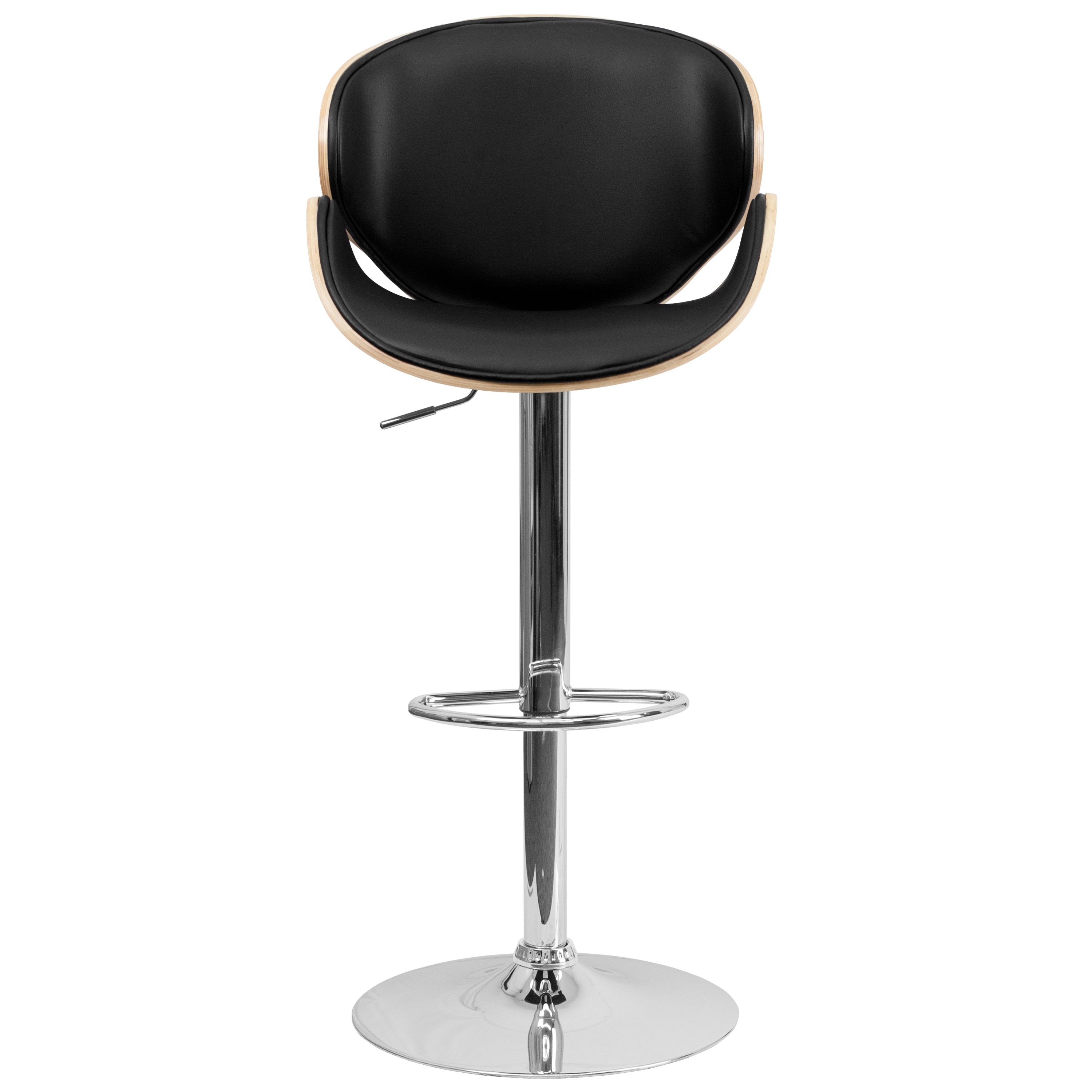 Bentwood Adjustable Height Barstool with Curved Vinyl Seat and Back