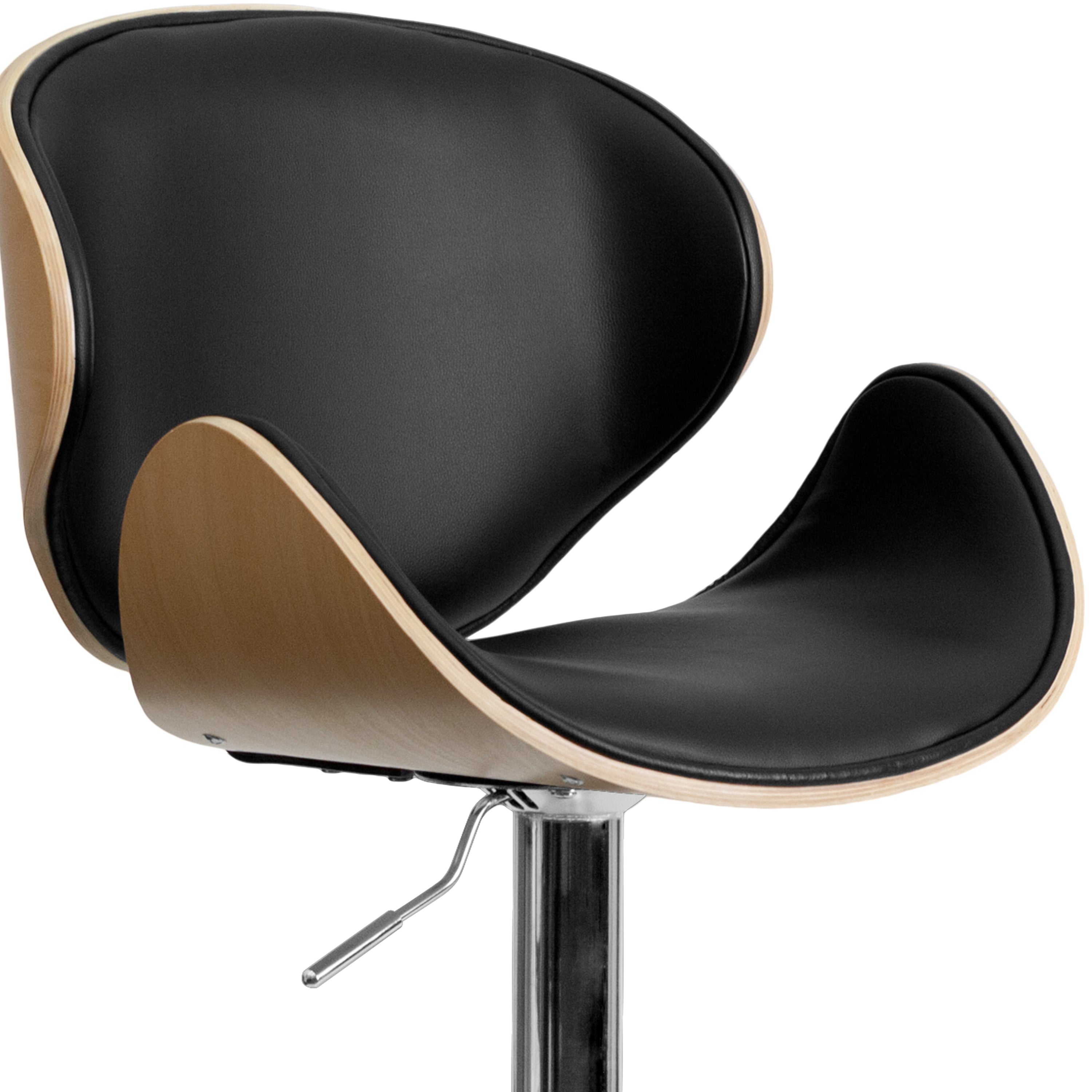 Bentwood Adjustable Height Barstool with Curved Vinyl Seat and Back