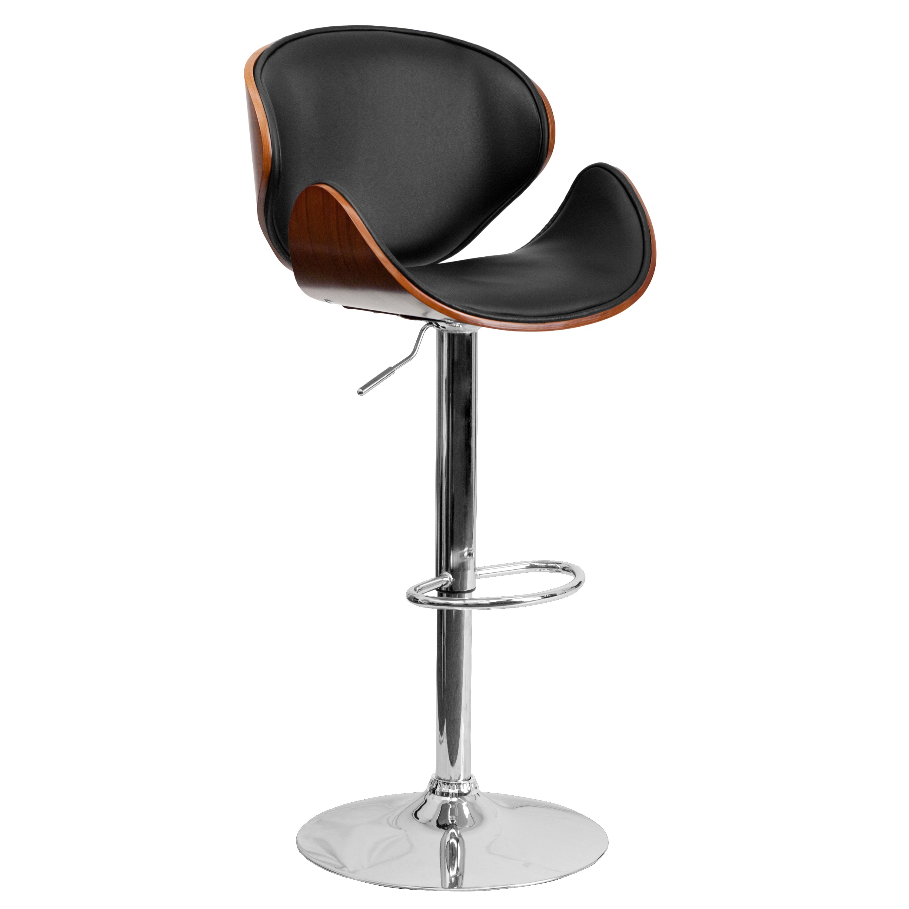 Bentwood Adjustable Height Barstool with Curved Vinyl Seat and Back-Bar Stool-Flash Furniture-Wall2Wall Furnishings