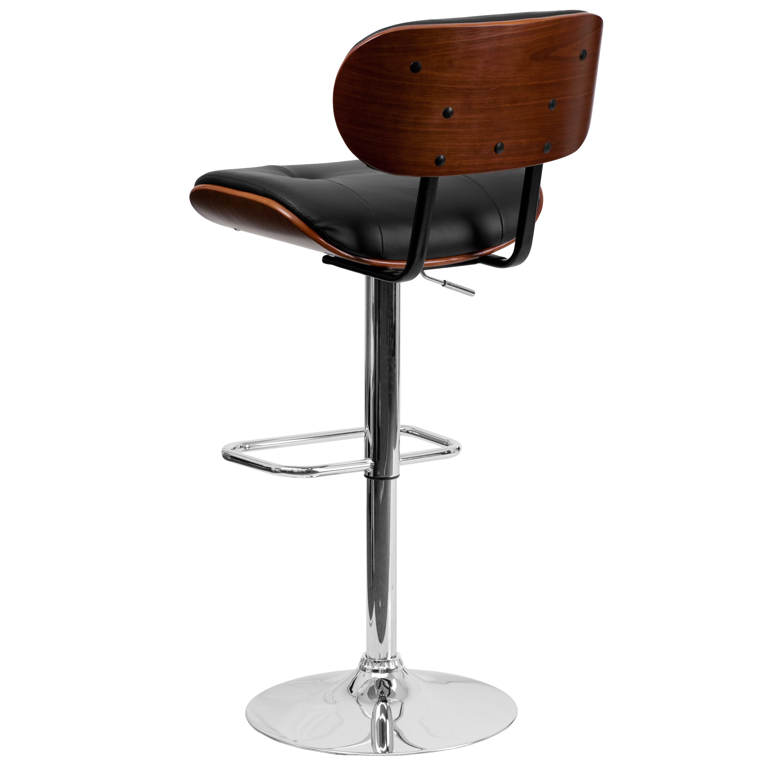 Bentwood Adjustable Height Barstool with Button Tufted Vinyl Upholstery-Bar Stool-Flash Furniture-Wall2Wall Furnishings
