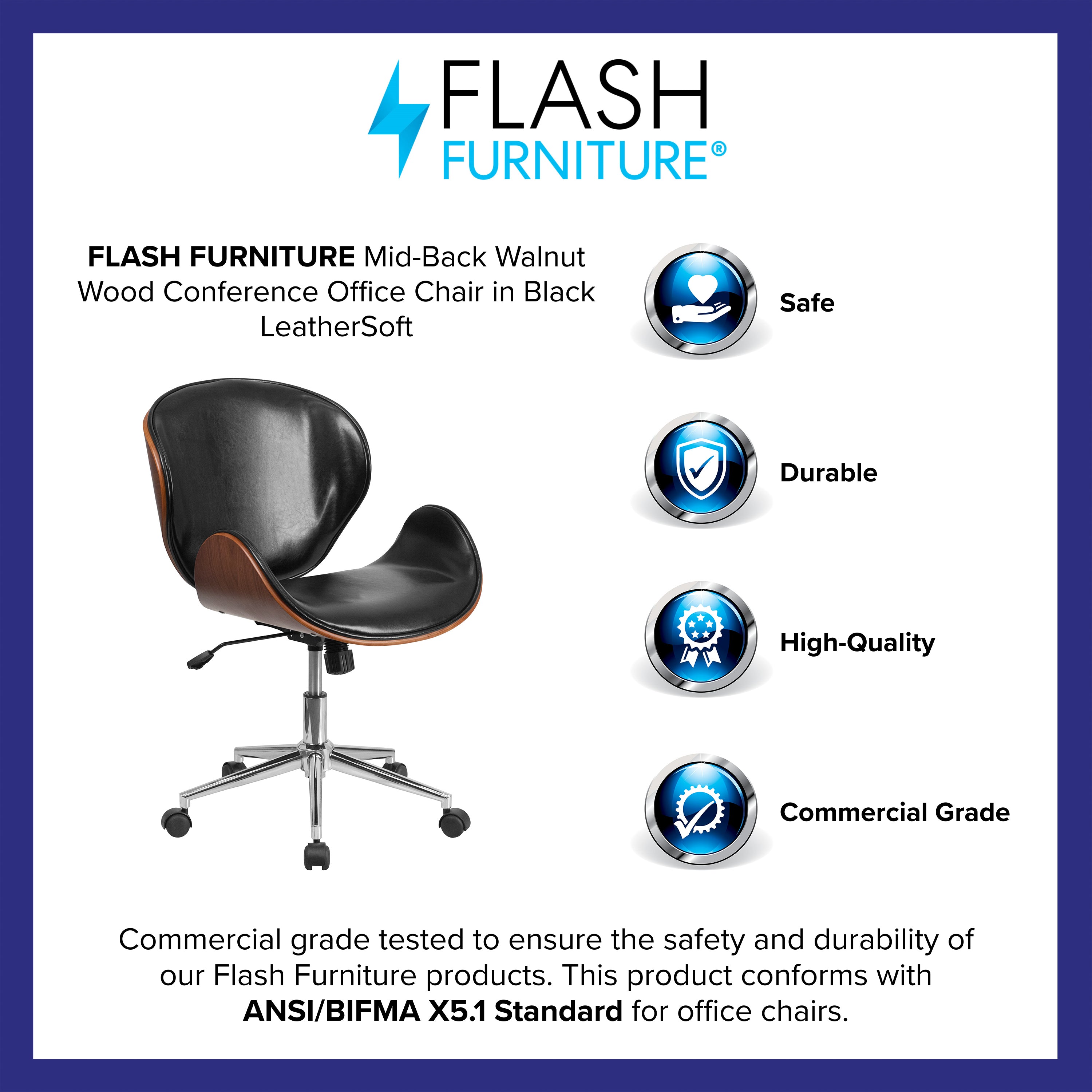 Mid-Back Wood Conference Office Chair with LeatherSoft Seat