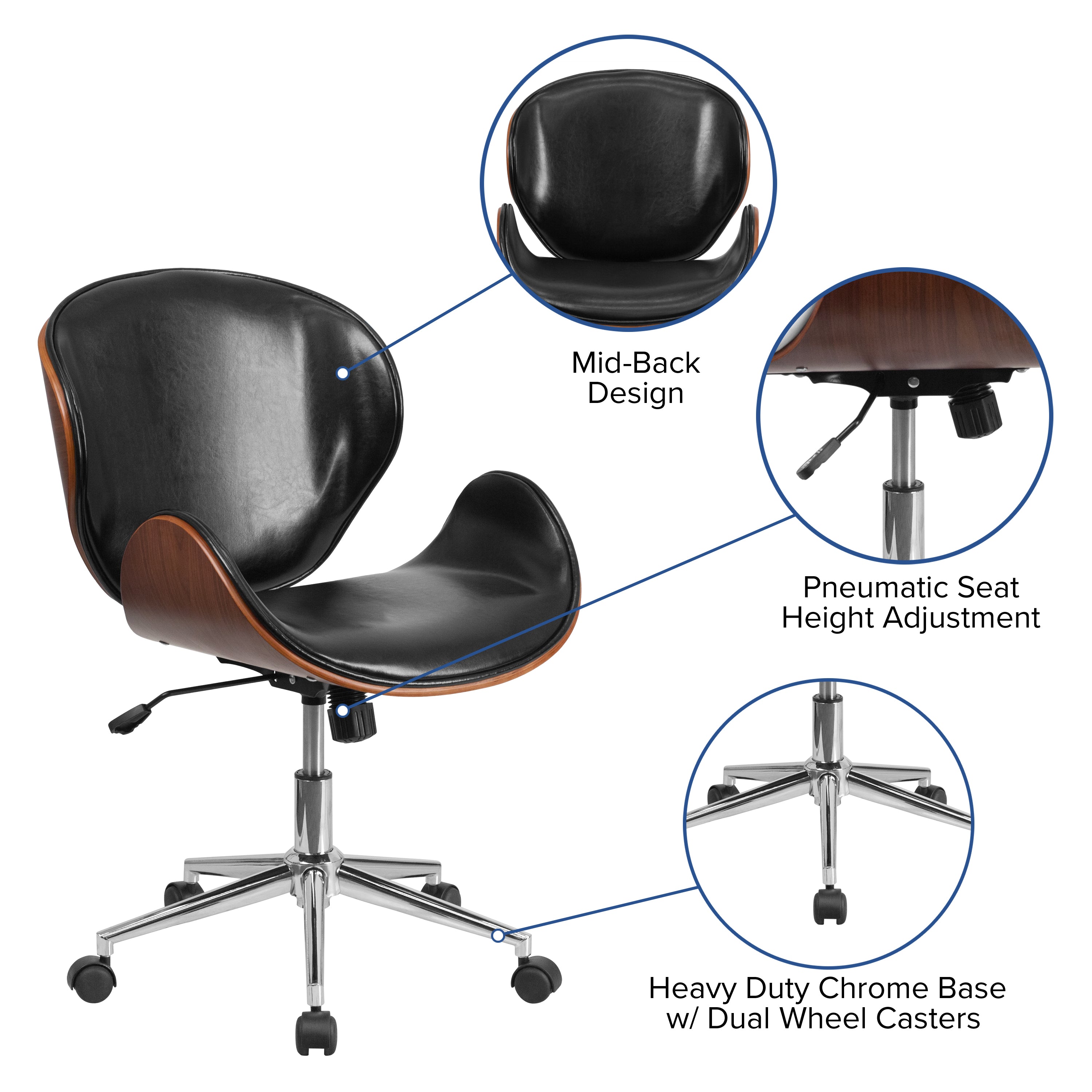 Mid-Back Wood Conference Office Chair with LeatherSoft Seat