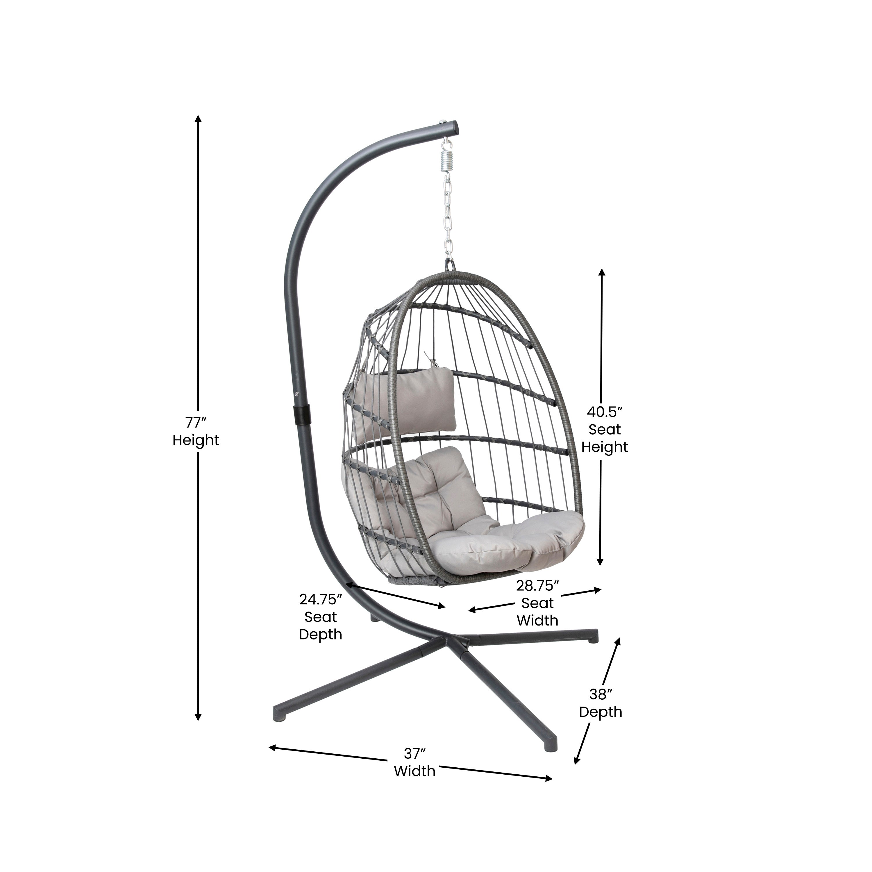 Cleo Patio Hanging Egg Chair, Wicker Hammock with Soft Seat Cushions & Swing Stand, Indoor/Outdoor Cushions-Hammock Chair-Flash Furniture-Wall2Wall Furnishings