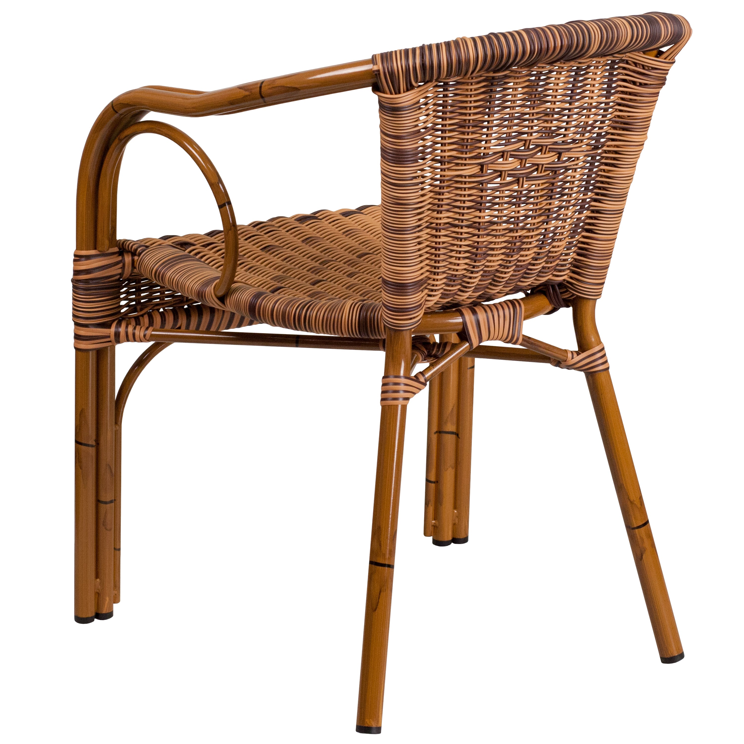 Cadiz Series Rattan Restaurant Patio Chair with Bamboo-Aluminum Frame-Outdoor Chair-Flash Furniture-Wall2Wall Furnishings