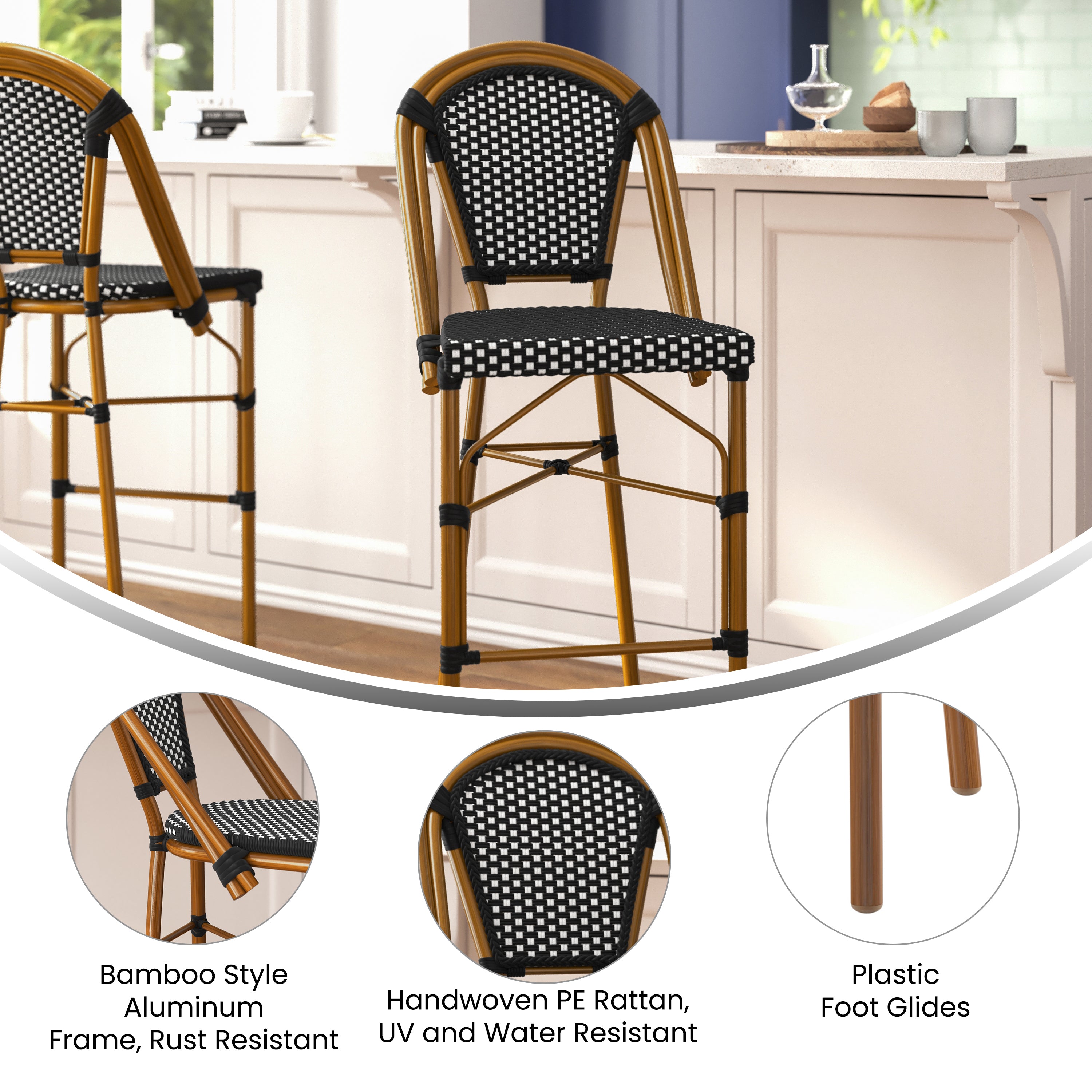 Bordeaux Stackable Indoor/Outdoor Bistro 30" High Bar Height Stool