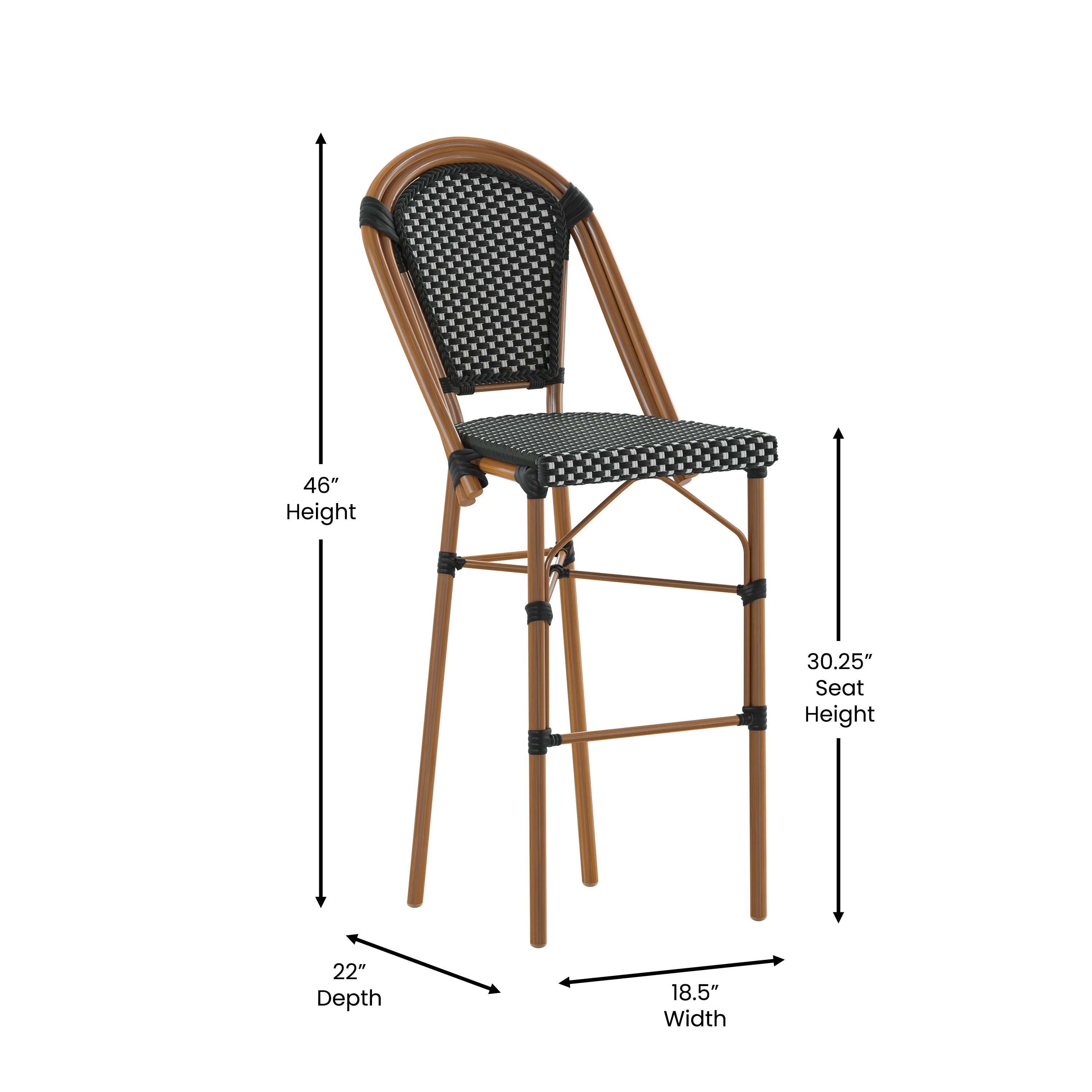 Bordeaux Stackable Indoor/Outdoor Bistro 30" High Bar Height Stool
