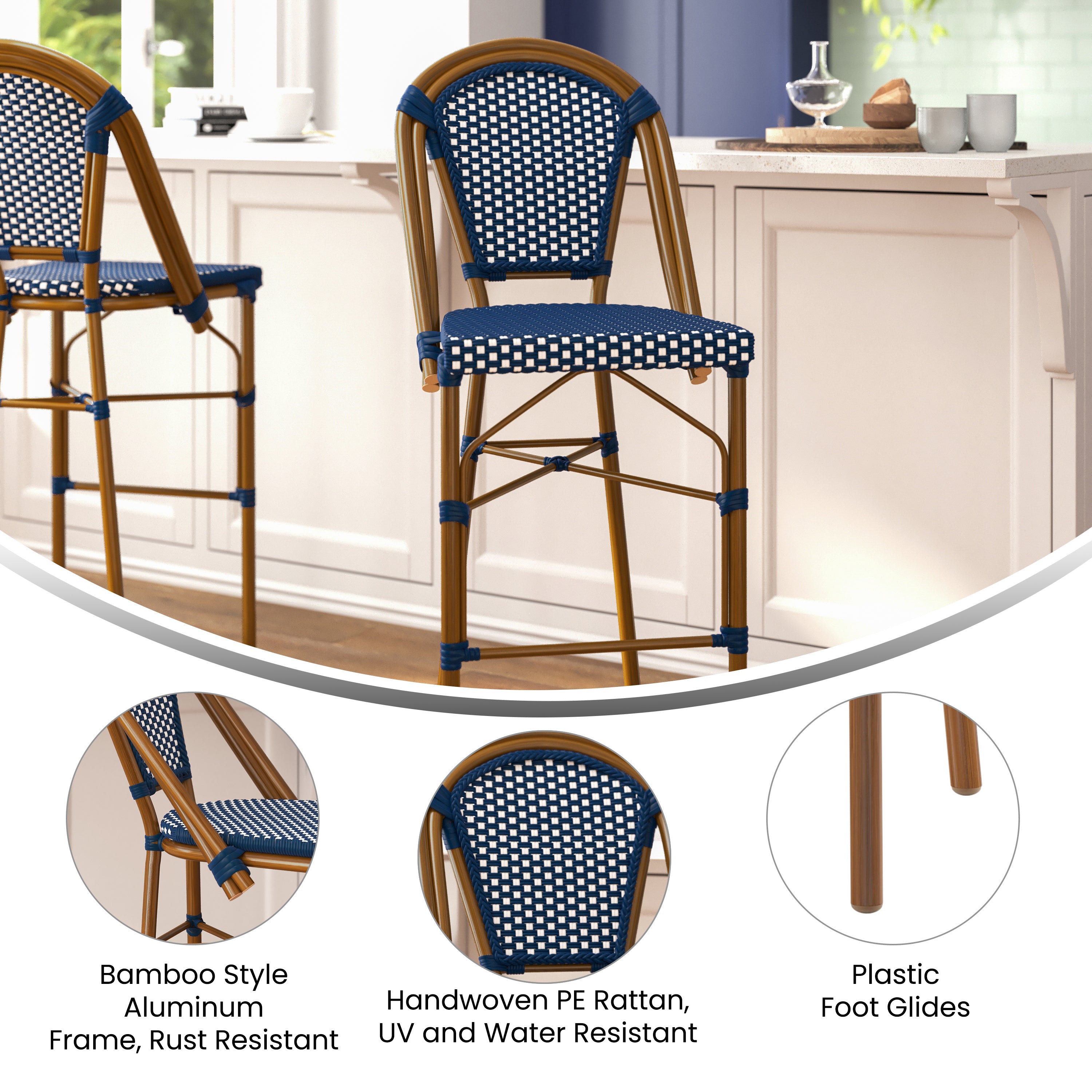 Bordeaux Stackable Indoor/Outdoor Bistro 30" High Bar Height Stool