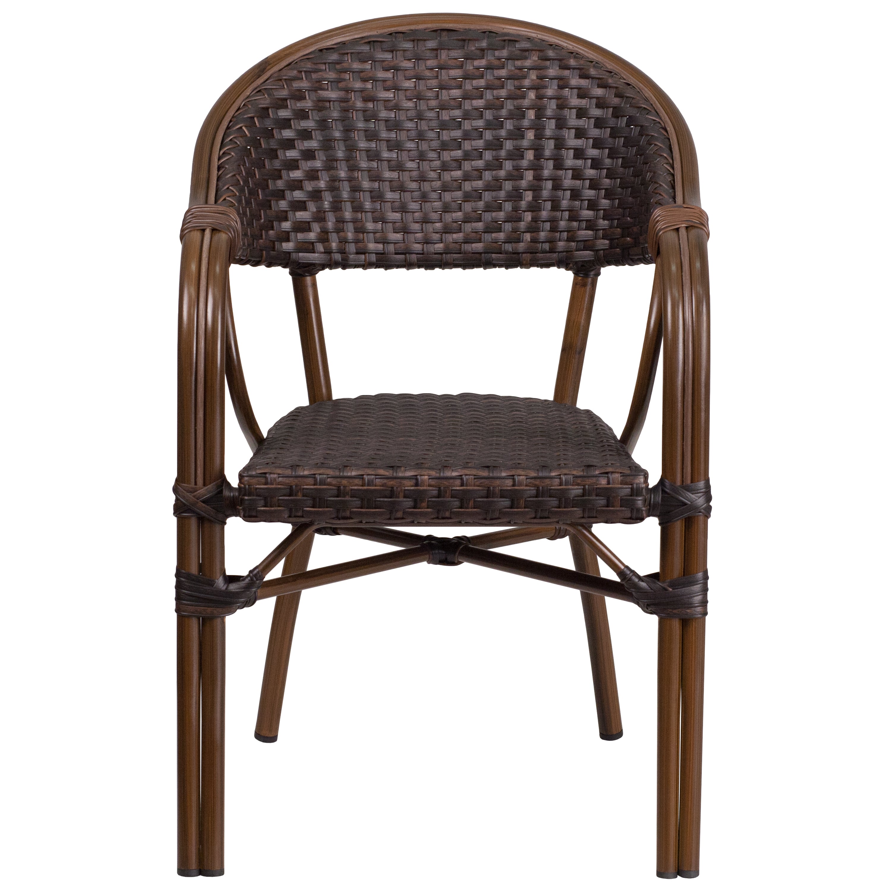 Milano Series Rattan Restaurant Patio Chair with Bamboo-Aluminum Frame-Outdoor Chair-Flash Furniture-Wall2Wall Furnishings