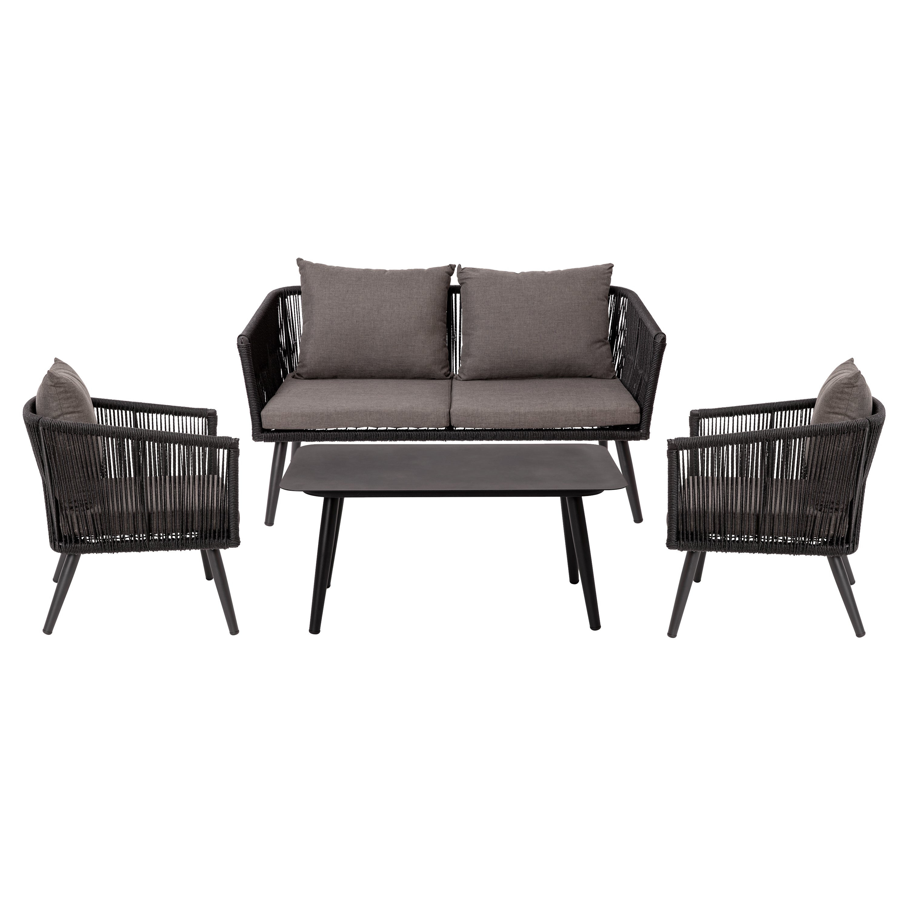 Kierra All-Weather 4-Piece Woven Conversation Set with Zippered Removable Cushions & Metal Coffee Table-Outdoor Set-Flash Furniture-Wall2Wall Furnishings