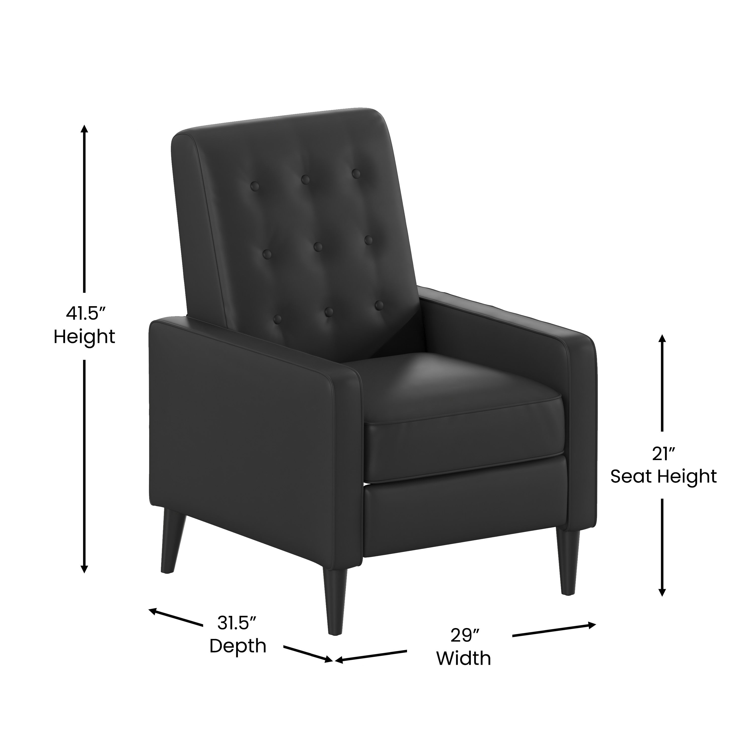 Ezra Mid-Century Modern Upholstered Button Tufted Pushback Recliner for Residential & Commercial Use