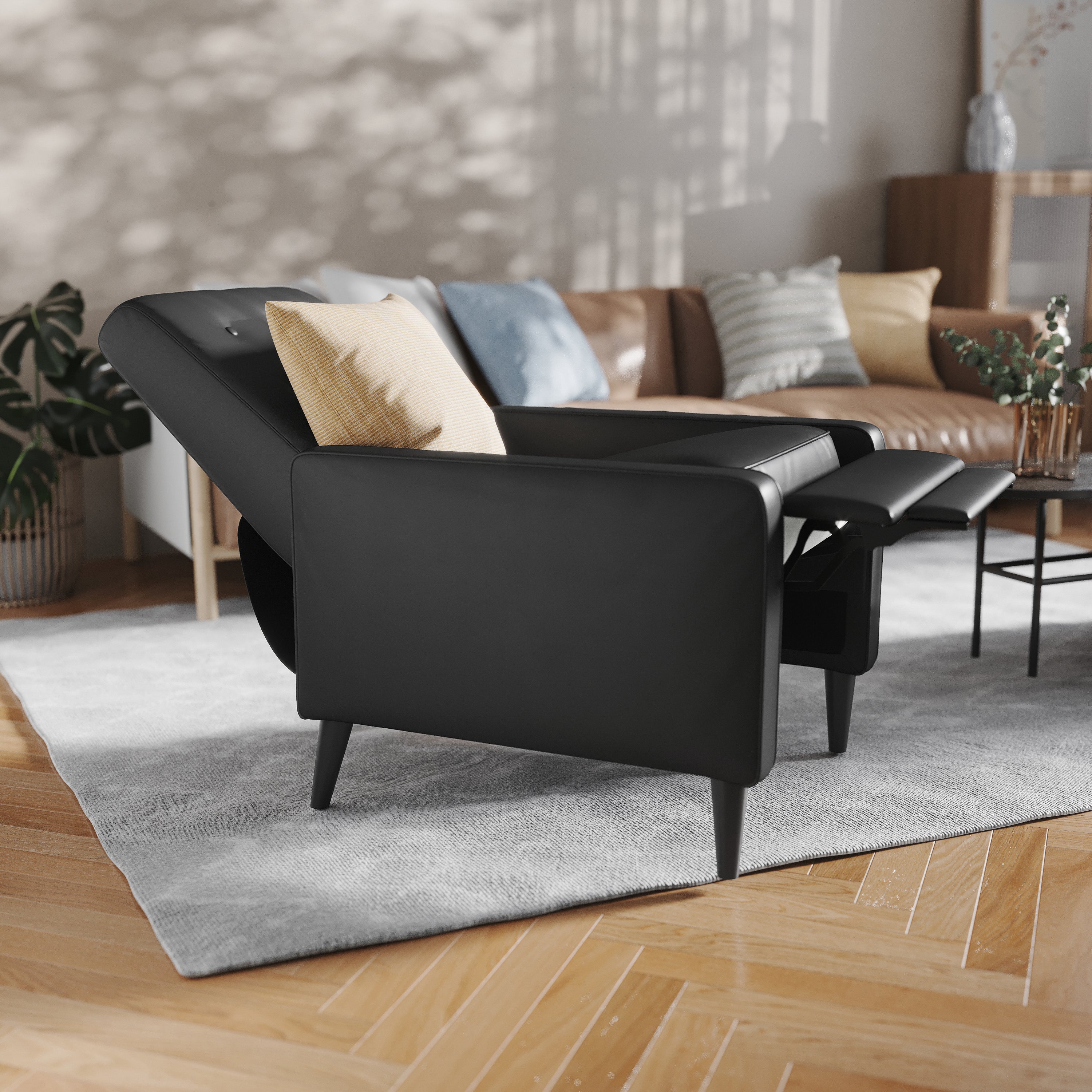Ezra Mid-Century Modern Upholstered Button Tufted Pushback Recliner for Residential & Commercial Use