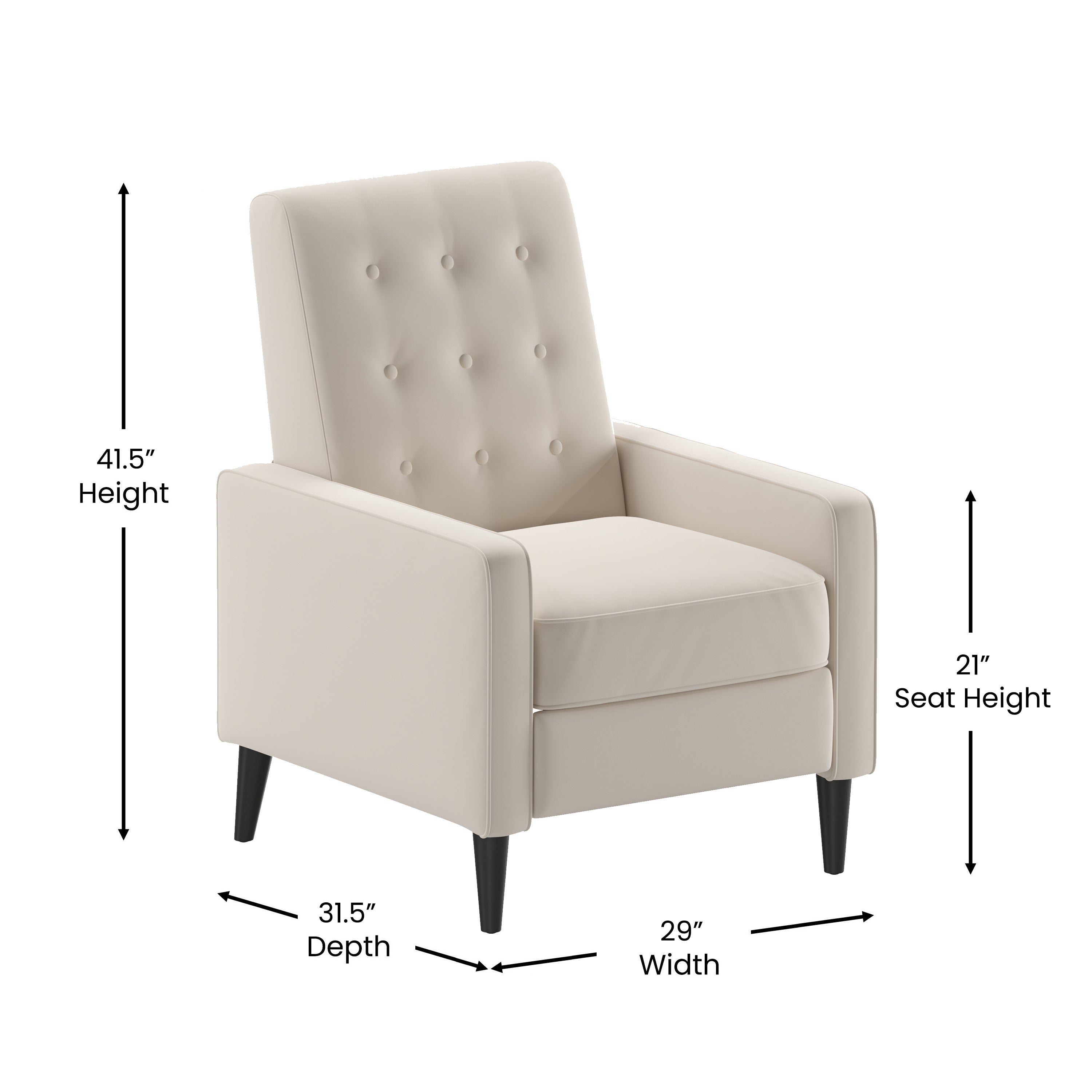 Ezra Mid-Century Modern Upholstered Button Tufted Pushback Recliner for Residential & Commercial Use