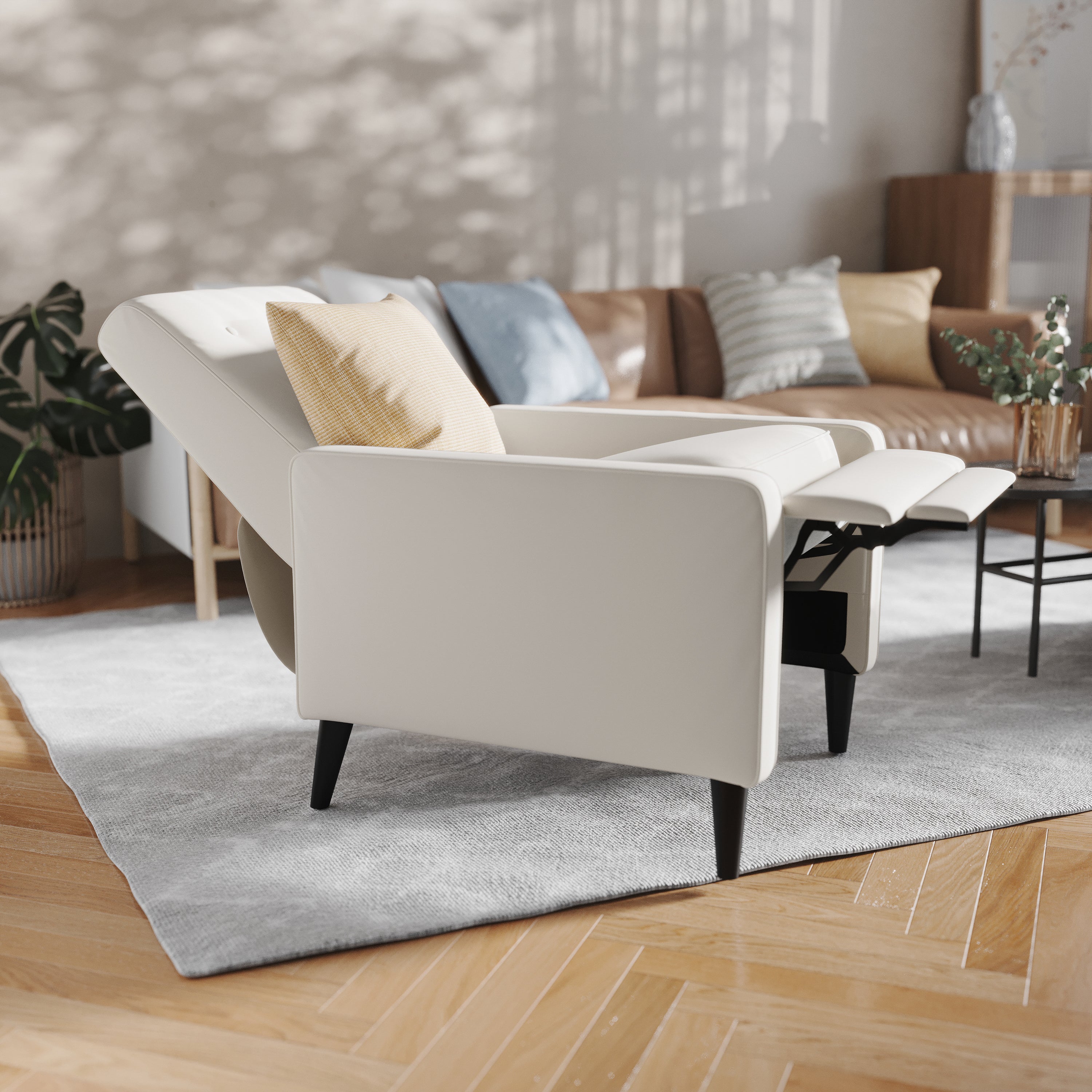 Ezra Mid-Century Modern Upholstered Button Tufted Pushback Recliner for Residential & Commercial Use