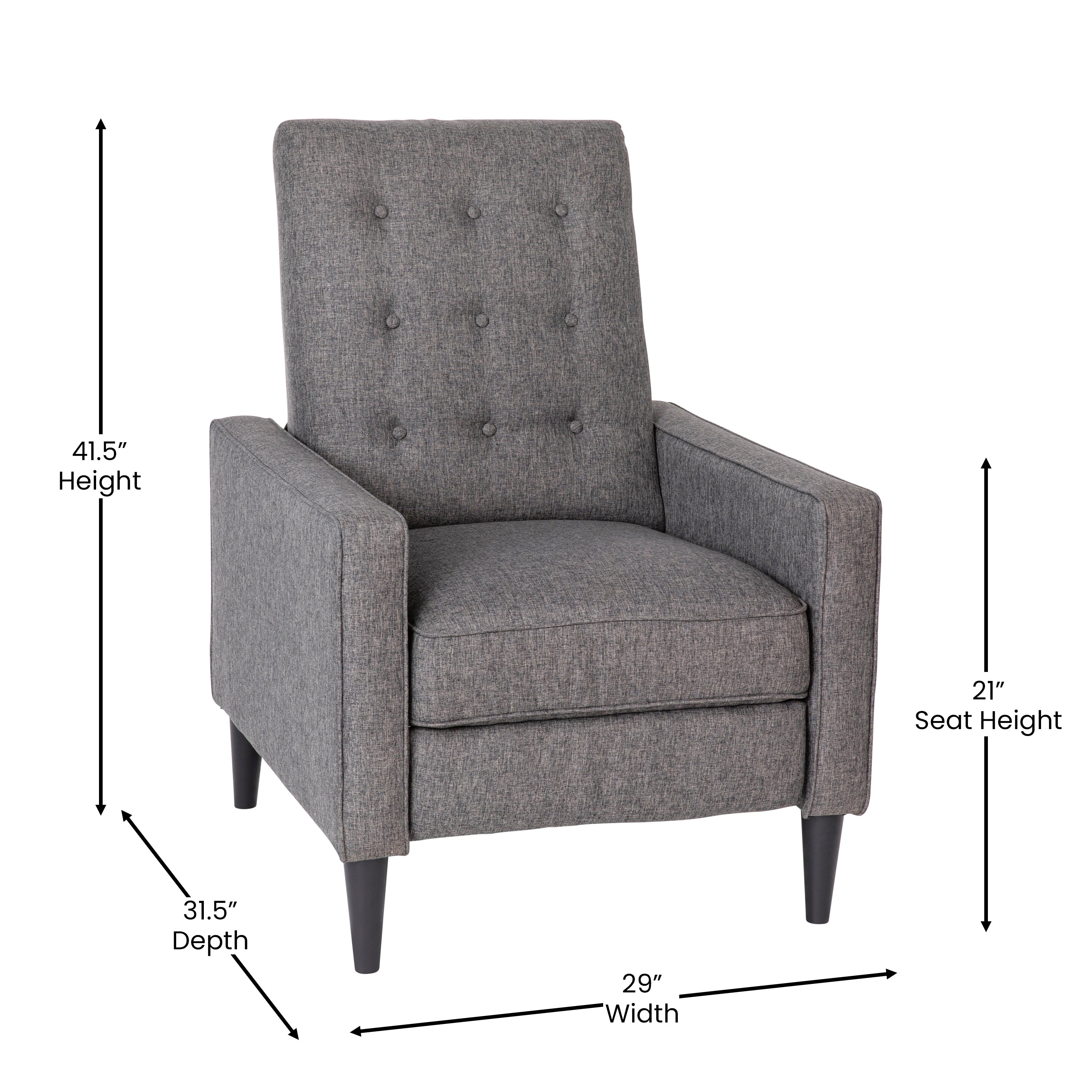 Ezra Mid-Century Modern Upholstered Button Tufted Pushback Recliner for Residential & Commercial Use