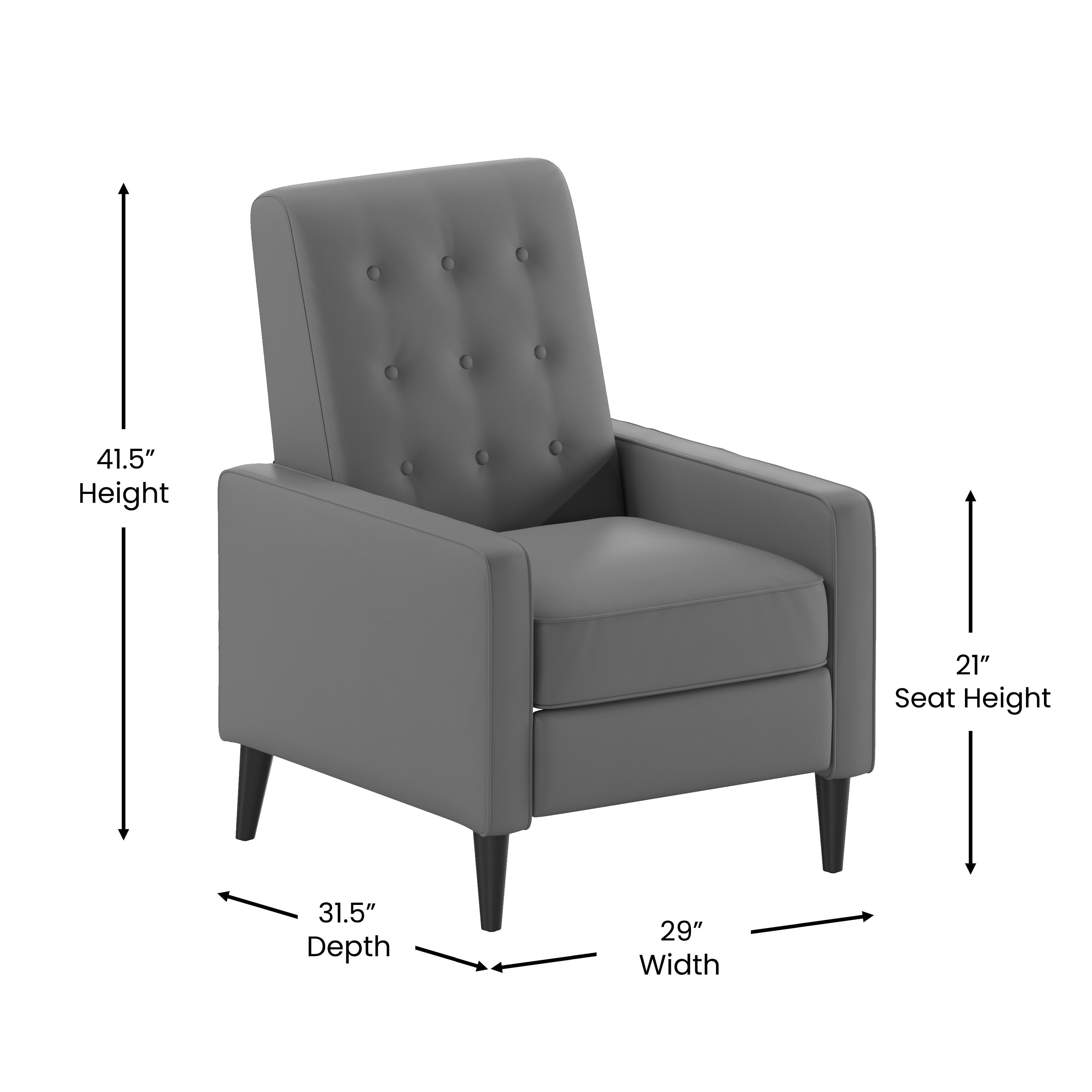 Ezra Mid-Century Modern Upholstered Button Tufted Pushback Recliner for Residential & Commercial Use
