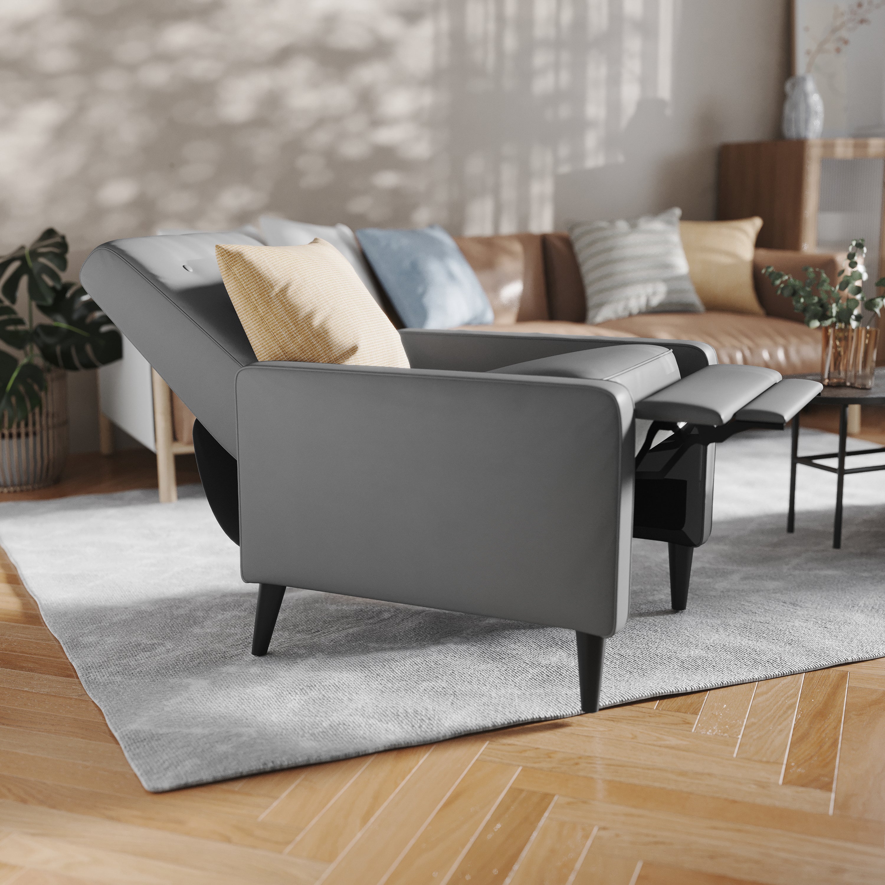 Ezra Mid-Century Modern Upholstered Button Tufted Pushback Recliner for Residential & Commercial Use