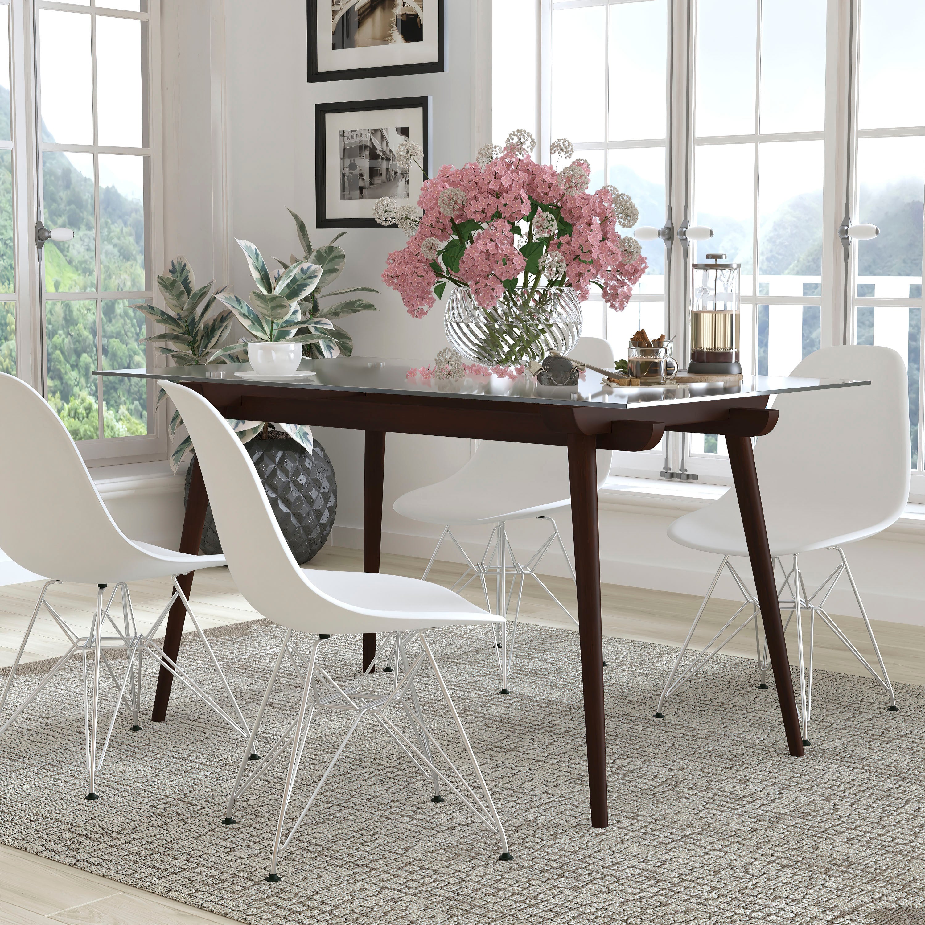 Meriden 31.5'' x 55'' Solid Wood Table with Clear Glass Top-Glass Dining Table-Flash Furniture-Wall2Wall Furnishings