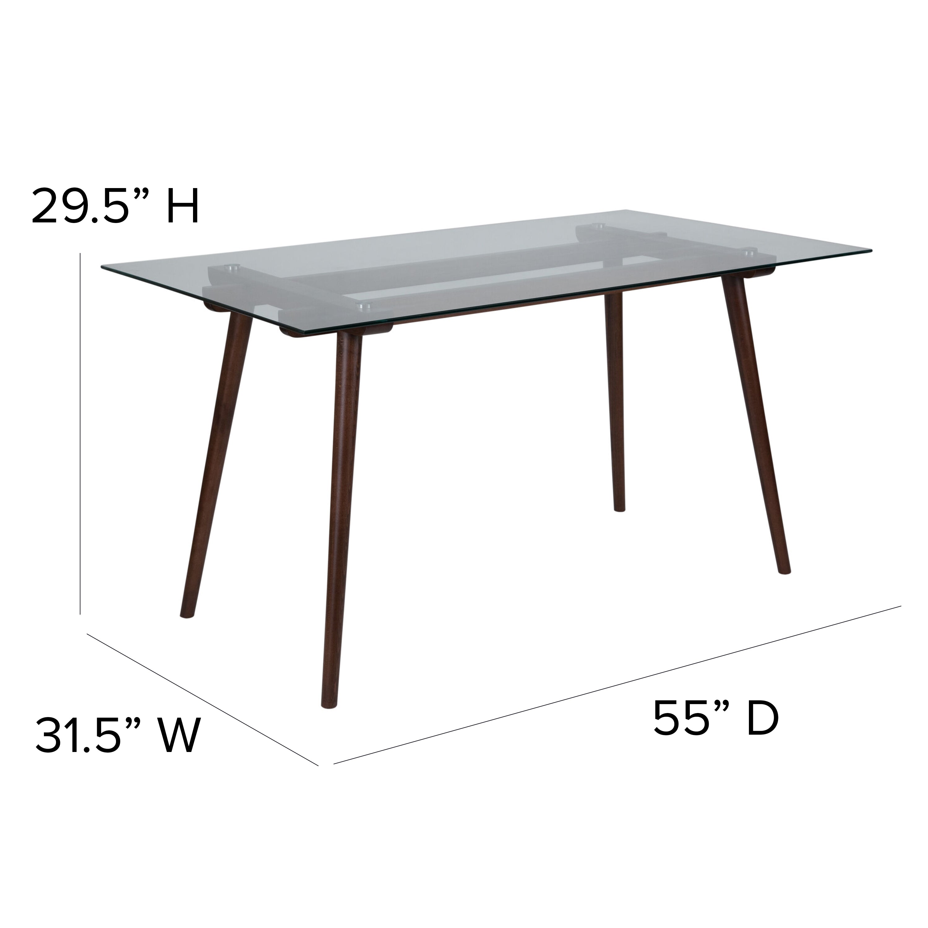 Meriden 31.5'' x 55'' Solid Wood Table with Clear Glass Top