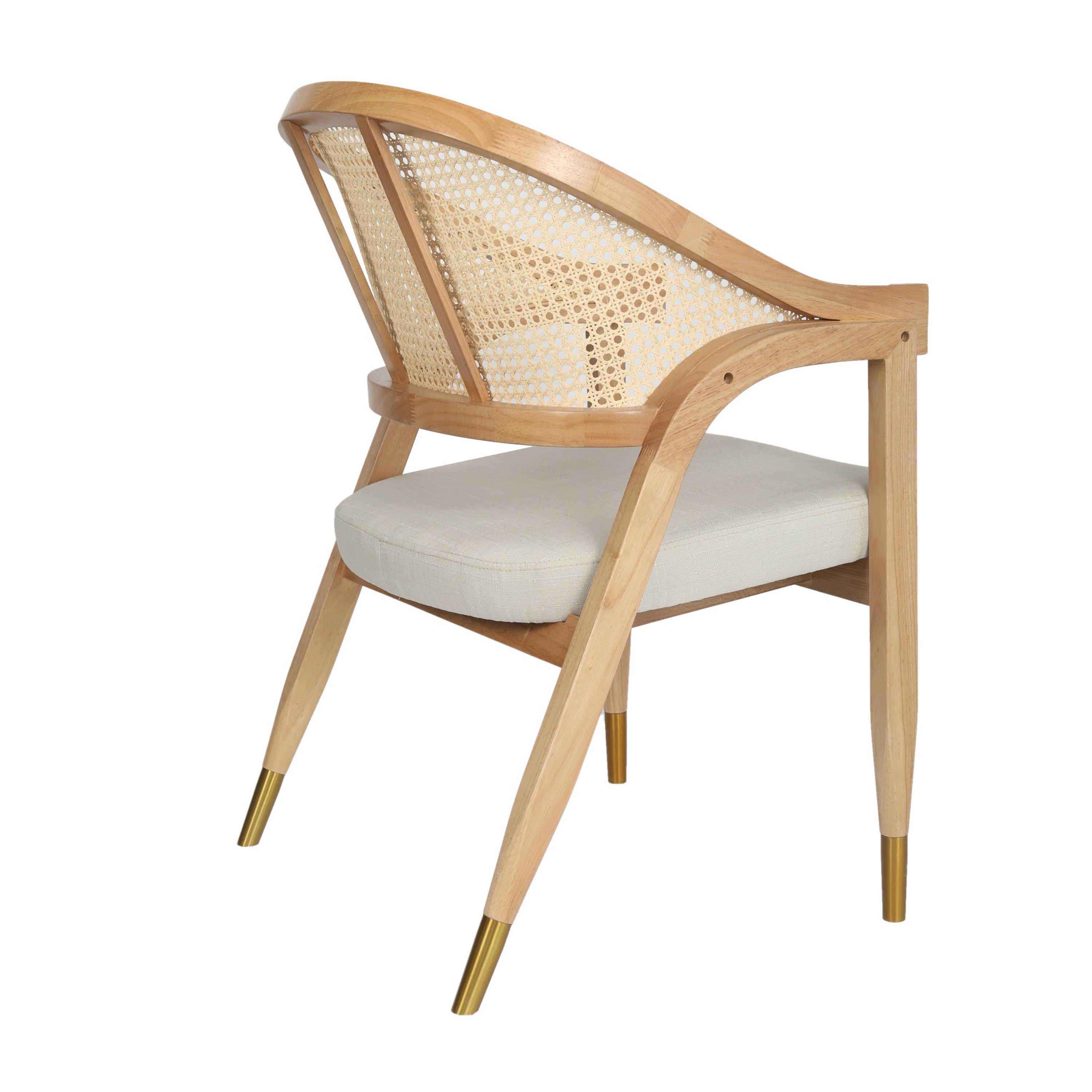 Naomi Commercial Cane Rattan Dining and Accent Chair with Solid Wood Frame Featuring Metallic Tipped Legs and Padded Seat-Accent Chair-Flash Furniture-Wall2Wall Furnishings
