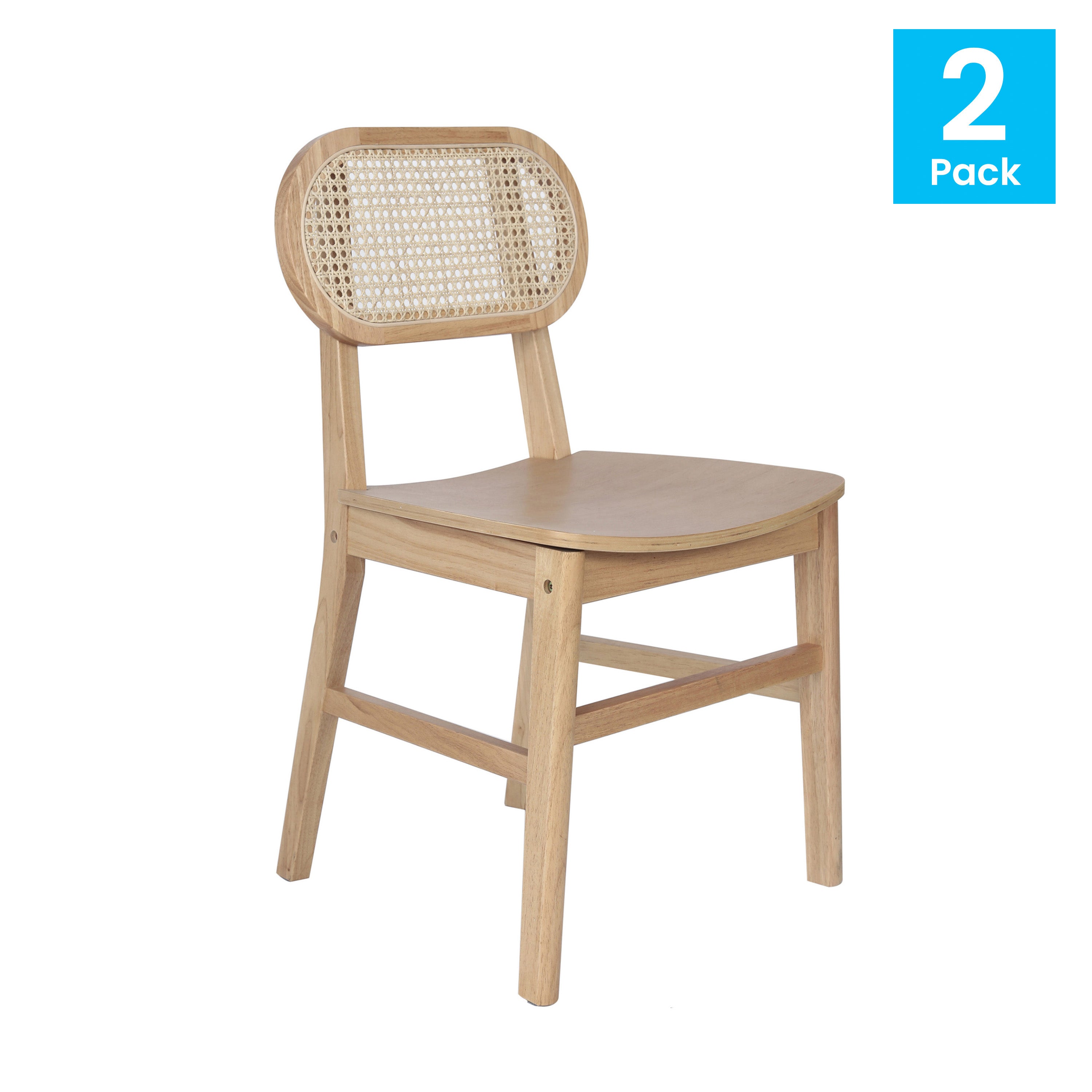 Jacob Set of 2 Commercial Cane Rattan Dining and Event Chairs with Solid Wood Frame and Seat
