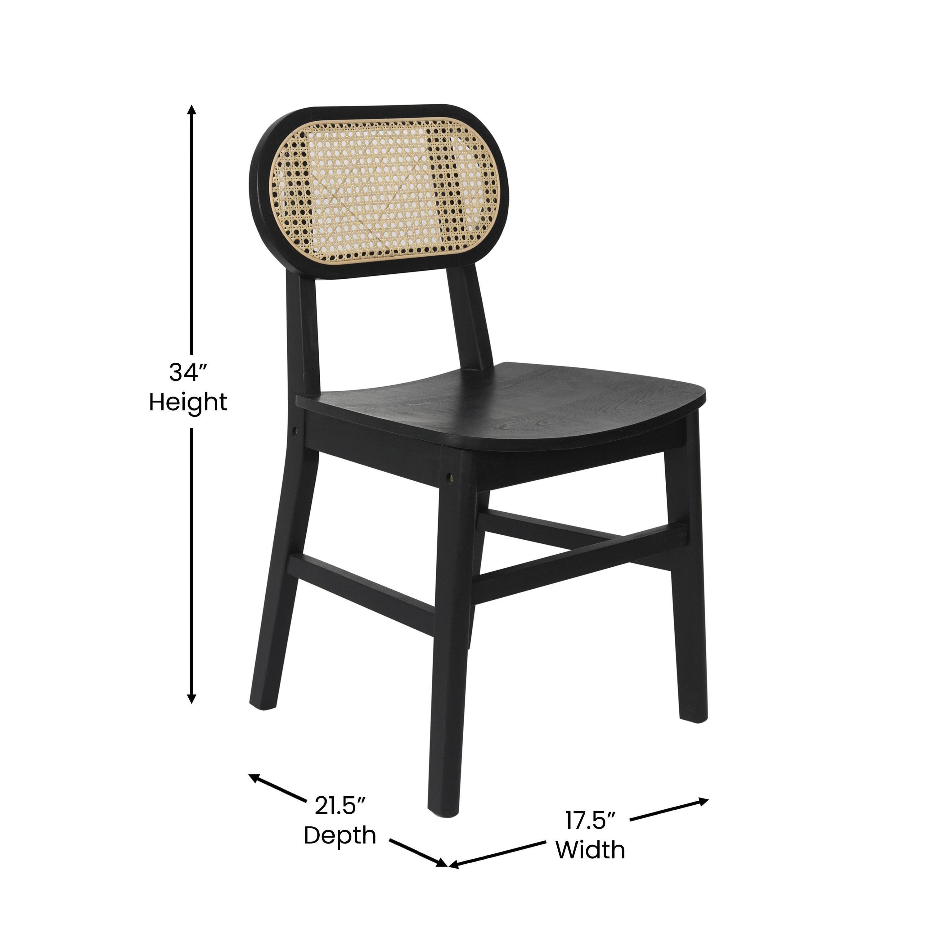 Jacob Set of 2 Commercial Cane Rattan Dining and Event Chairs with Solid Wood Frame and Seat