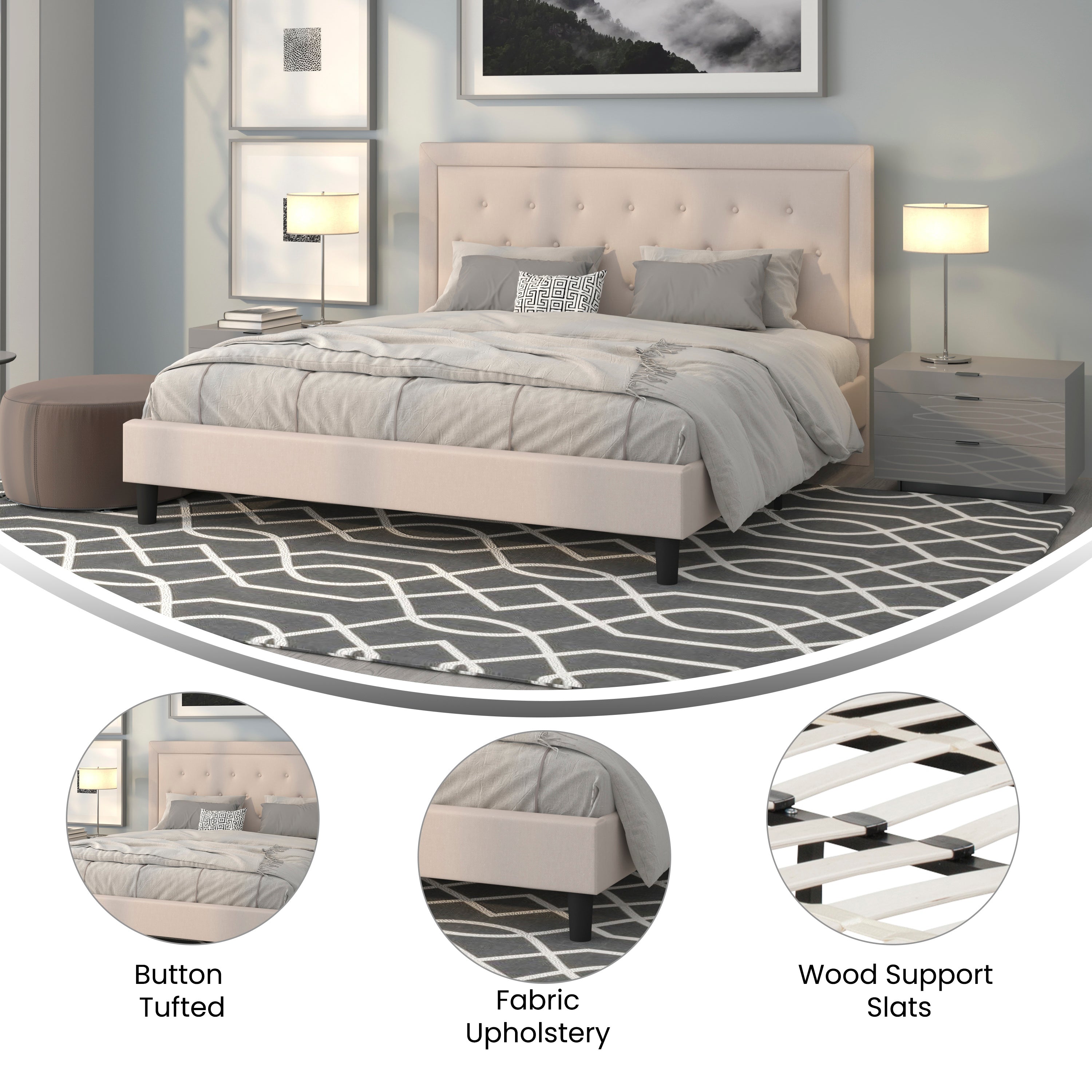 Roxbury Panel Tufted Upholstered Platform Bed