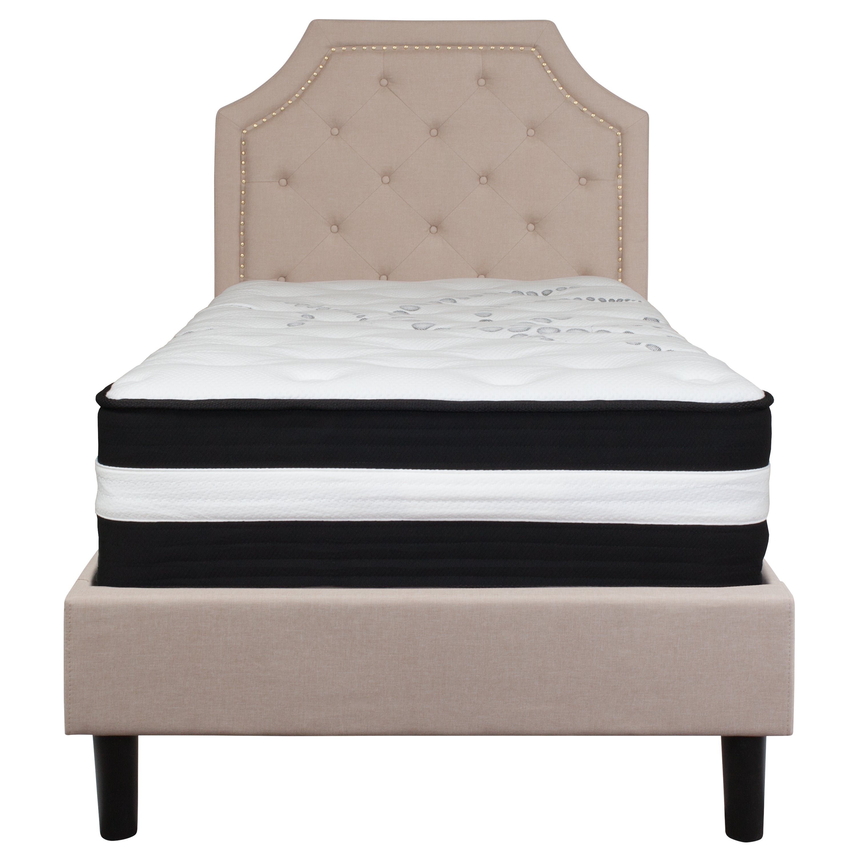 Brighton Arched Tufted Upholstered Platform Bed and Pocket Spring Mattress-Bed & Mattress-Flash Furniture-Wall2Wall Furnishings