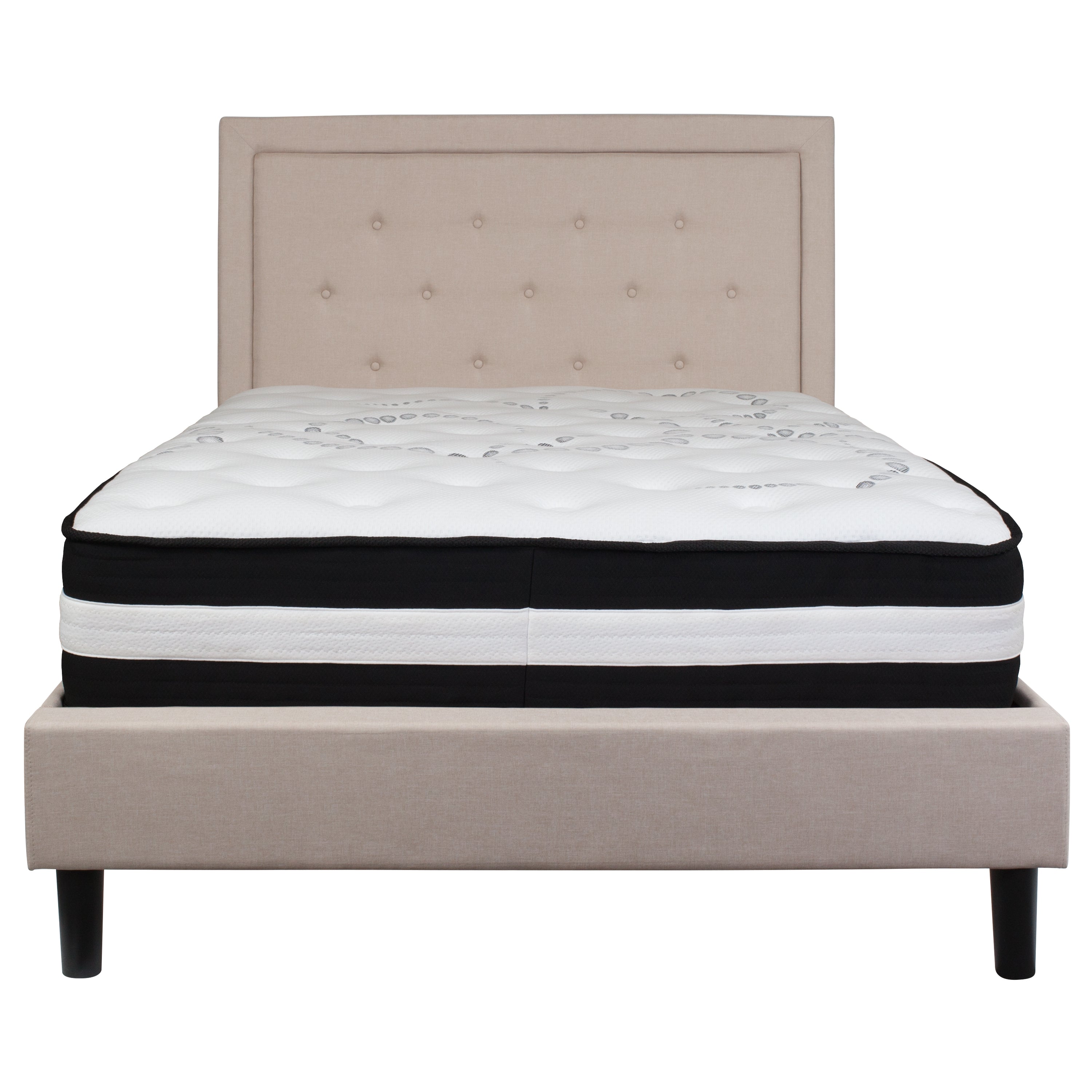 Roxbury Panel Tufted Upholstered Platform Bed and Pocket Spring Mattress-Bed & Mattress-Flash Furniture-Wall2Wall Furnishings