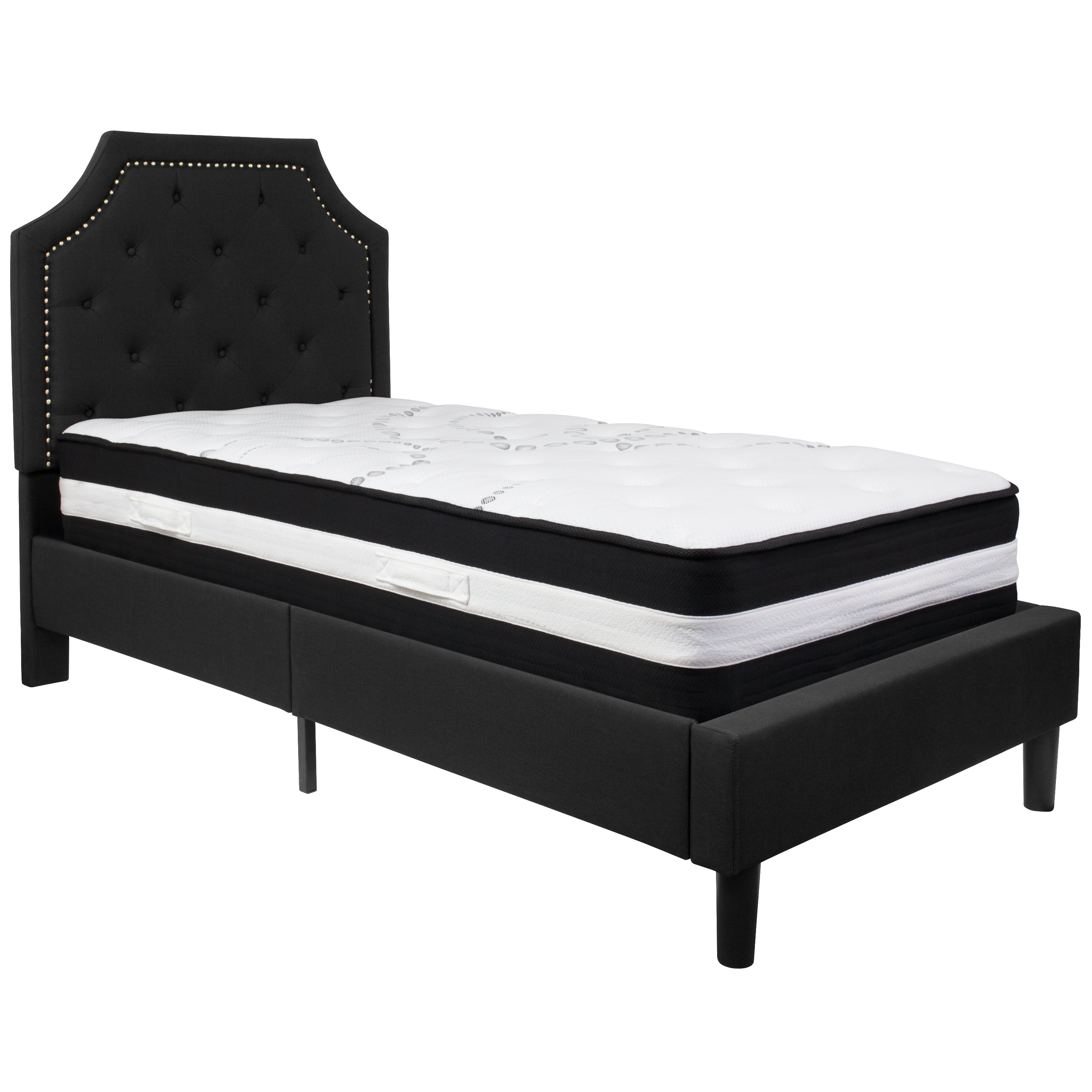 Brighton Arched Tufted Upholstered Platform Bed and Pocket Spring Mattress-Bed & Mattress-Flash Furniture-Wall2Wall Furnishings