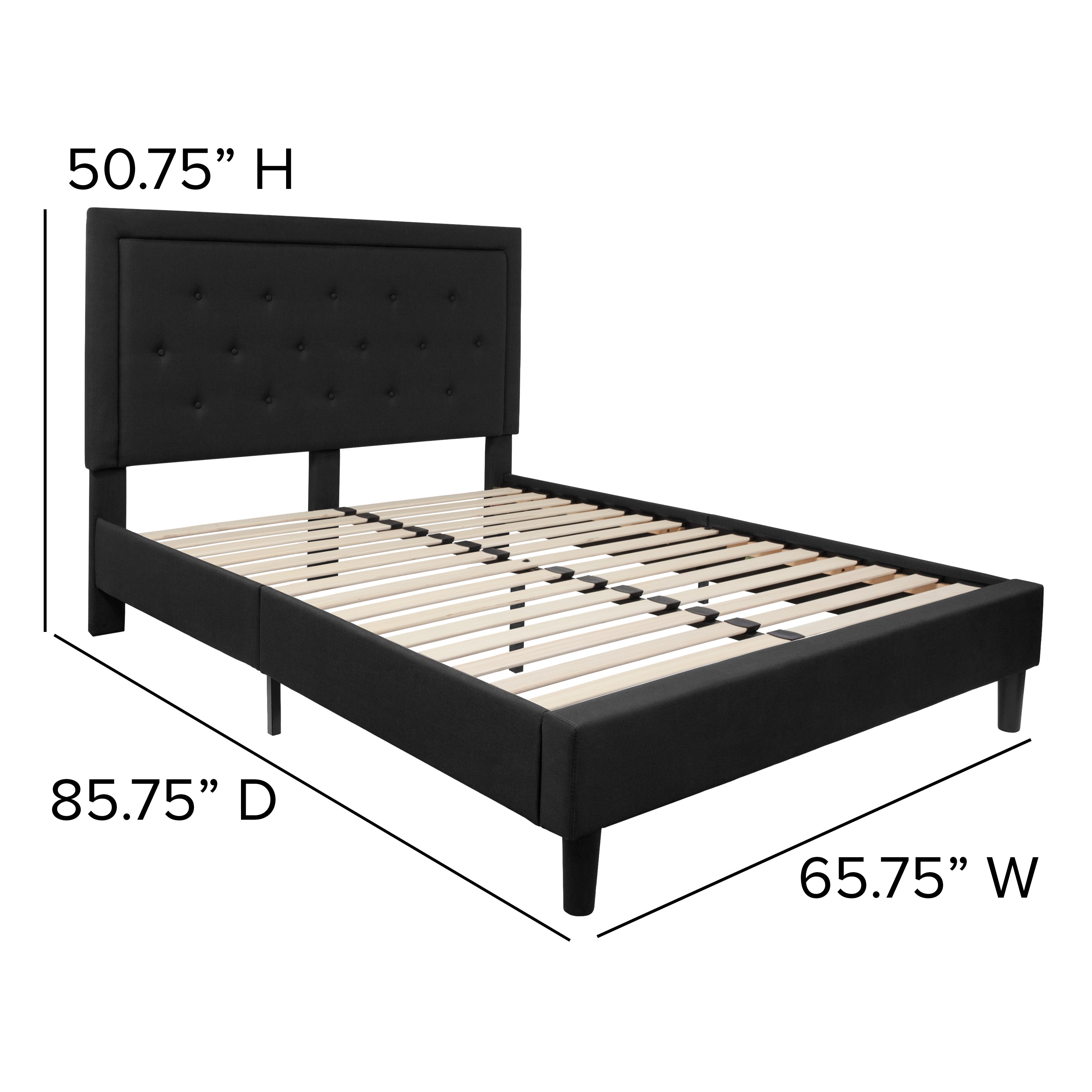 Roxbury Tufted Upholstered Platform Bed with 10 Inch CertiPUR-US Certified Foam and Pocket Spring Mattress-Bed & Mattress-Flash Furniture-Wall2Wall Furnishings