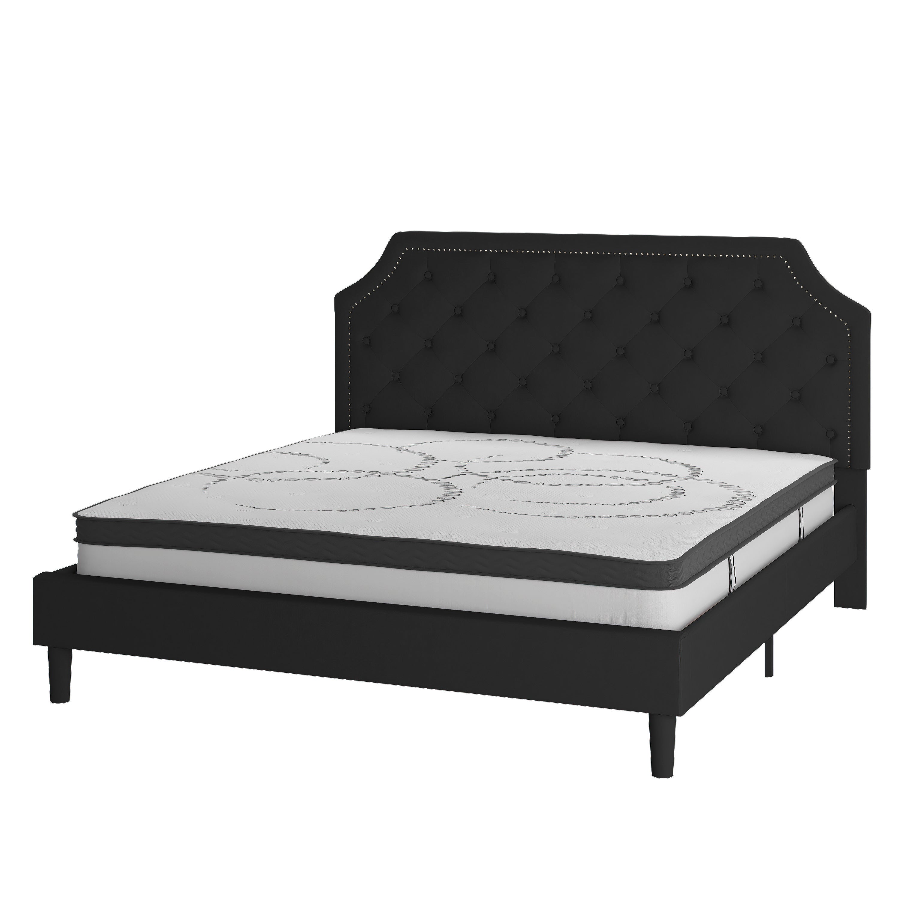 Brighton Tufted Upholstered Platform Bed with 10 Inch CertiPUR-US Certified Foam and Pocket Spring Mattress-Bed & Mattress-Flash Furniture-Wall2Wall Furnishings