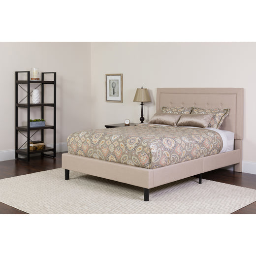 Roxbury Panel Tufted Upholstered Platform Bed and Memory Foam Pocket Spring Mattress