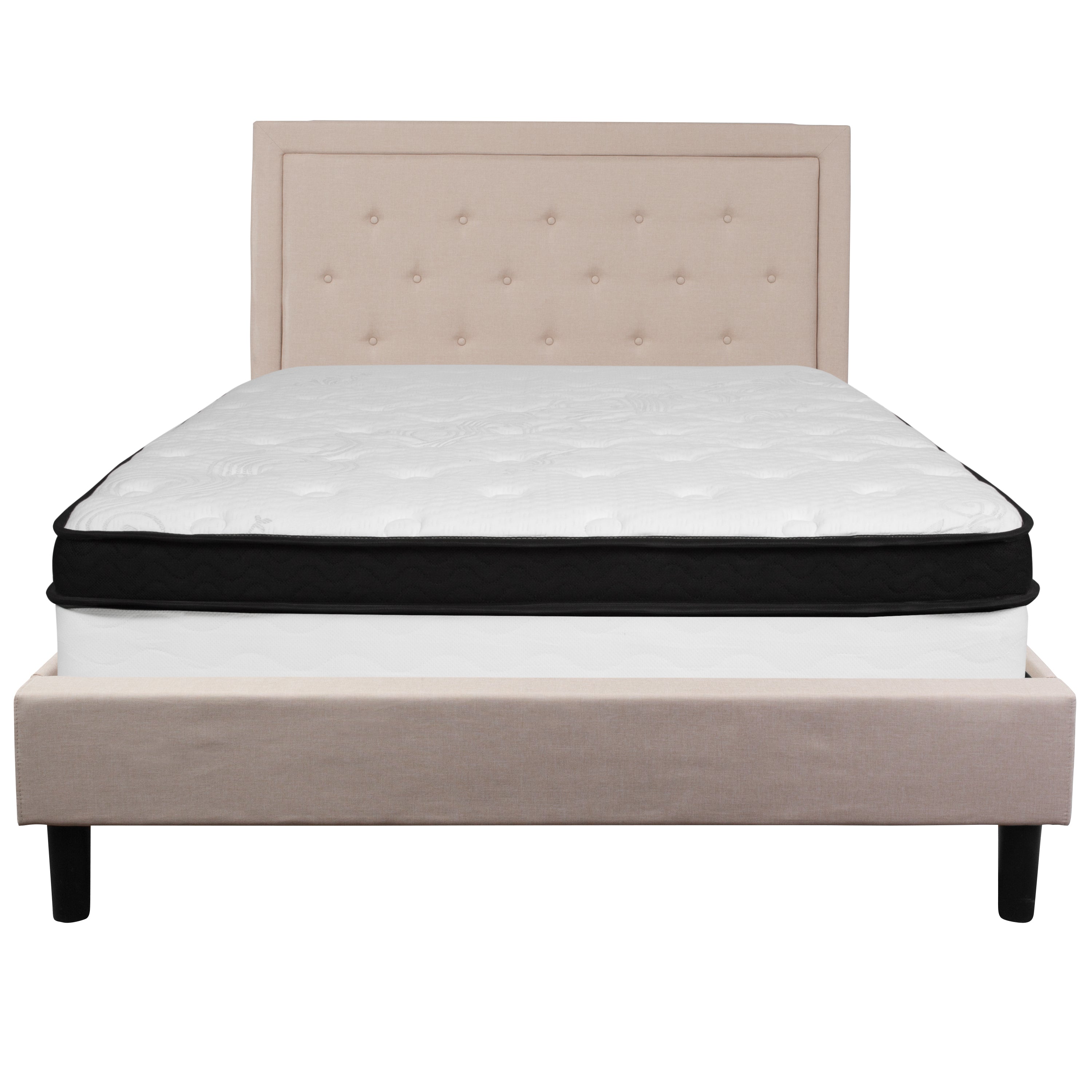 Roxbury Panel Tufted Upholstered Platform Bed and Memory Foam Pocket Spring Mattress-Bed & Mattress-Flash Furniture-Wall2Wall Furnishings