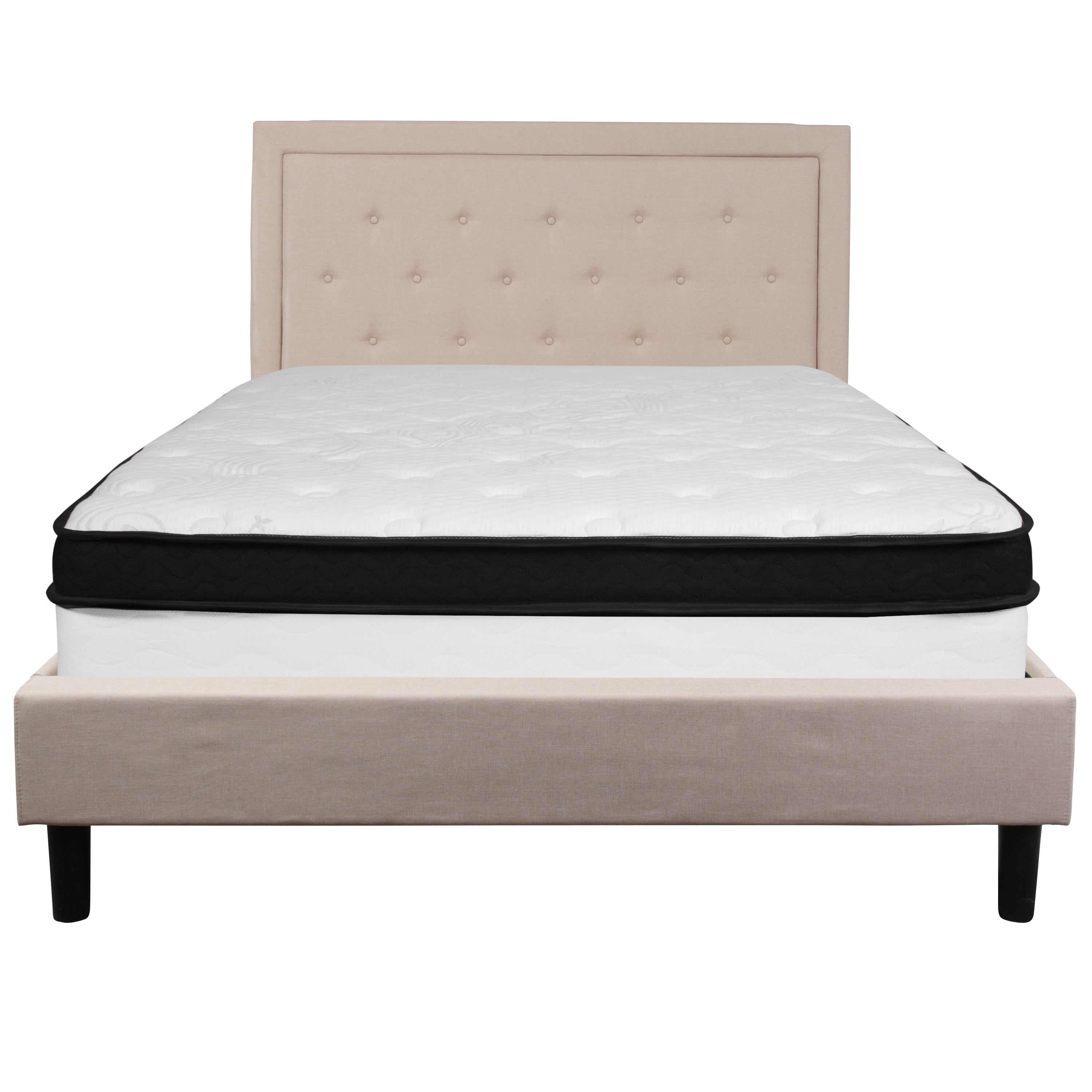 Roxbury Panel Tufted Upholstered Platform Bed and Memory Foam Pocket Spring Mattress