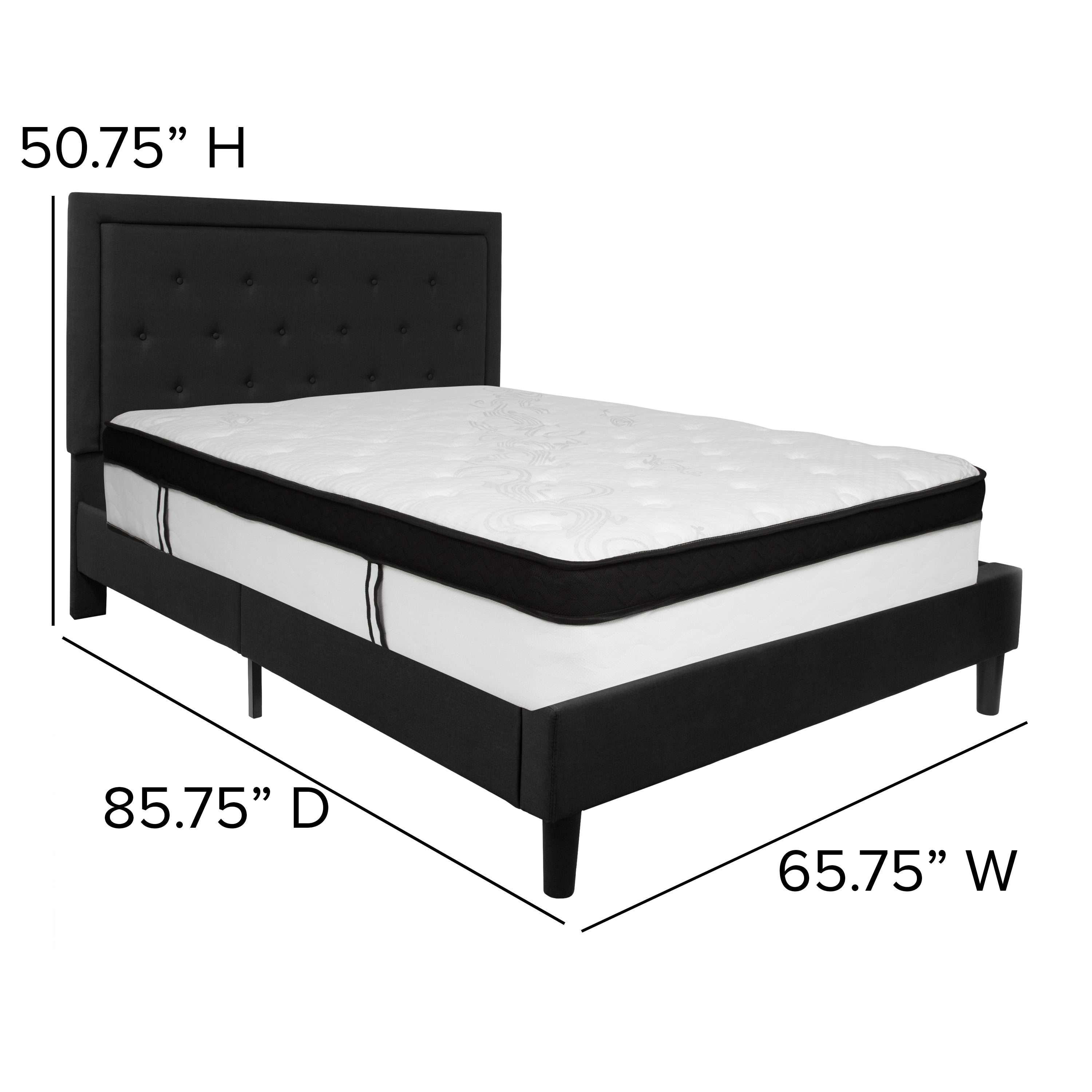 Roxbury Panel Tufted Upholstered Platform Bed and Memory Foam Pocket Spring Mattress