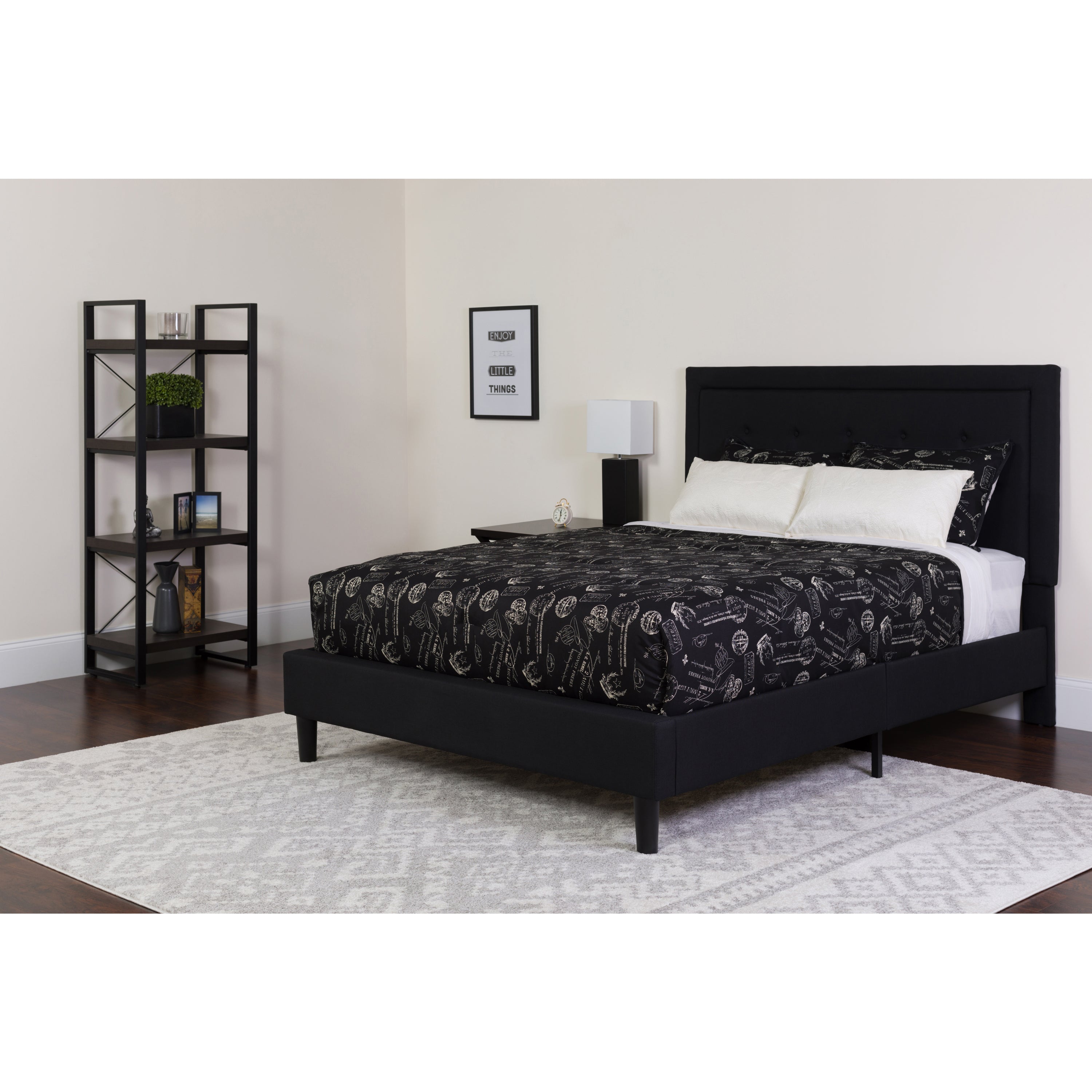 Roxbury Panel Tufted Upholstered Platform Bed and Memory Foam Pocket Spring Mattress