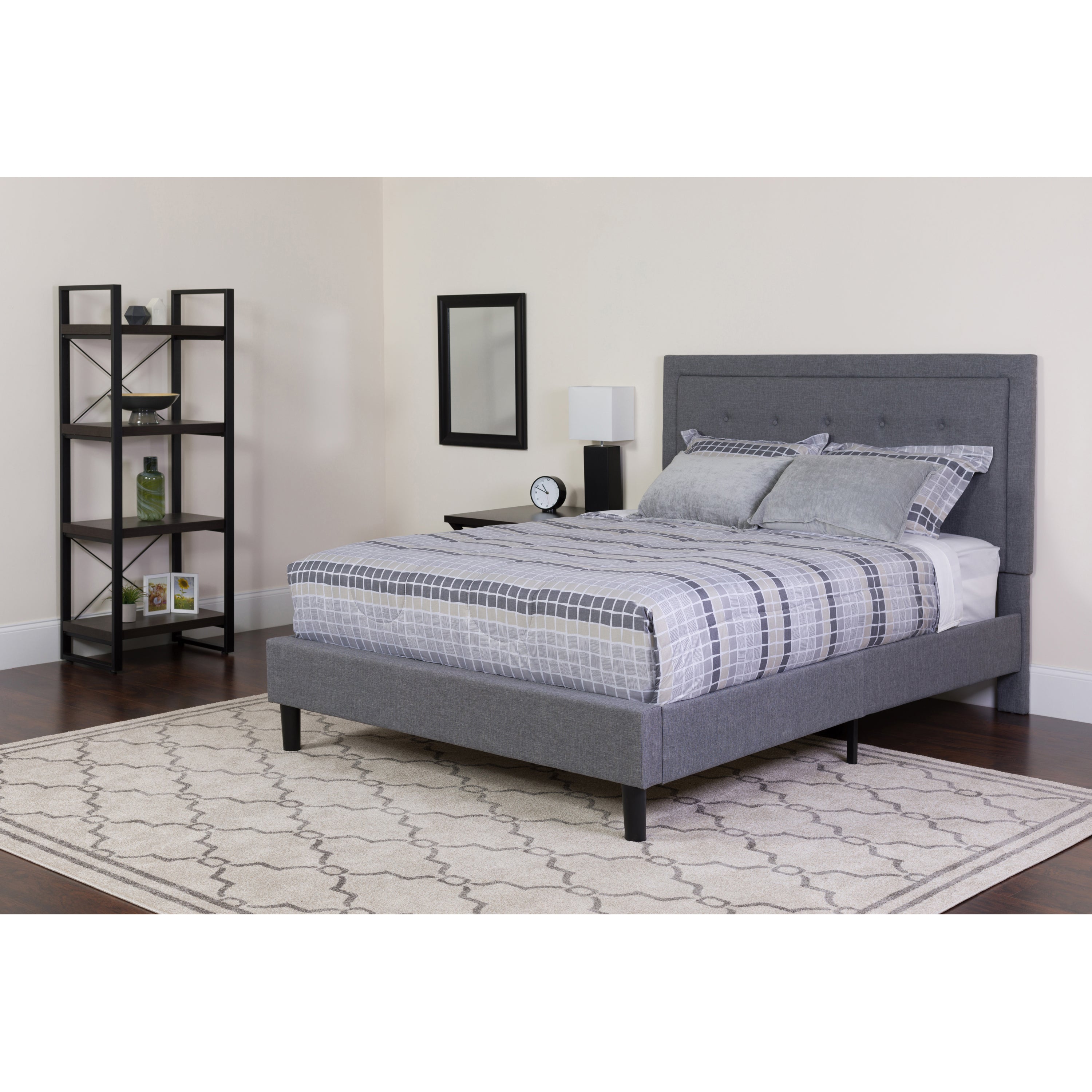Roxbury Panel Tufted Upholstered Platform Bed and Memory Foam Pocket Spring Mattress