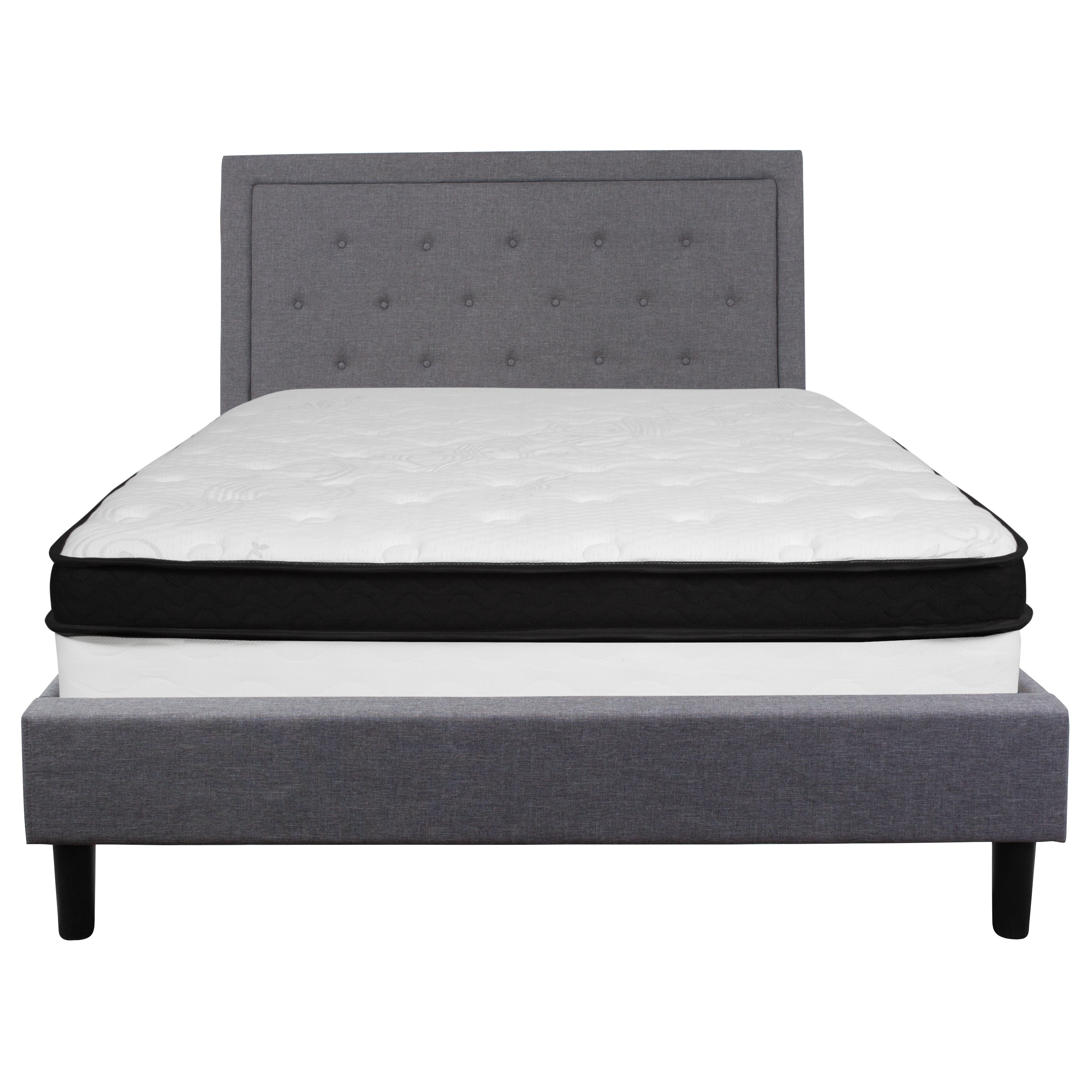 Roxbury Panel Tufted Upholstered Platform Bed and Memory Foam Pocket Spring Mattress