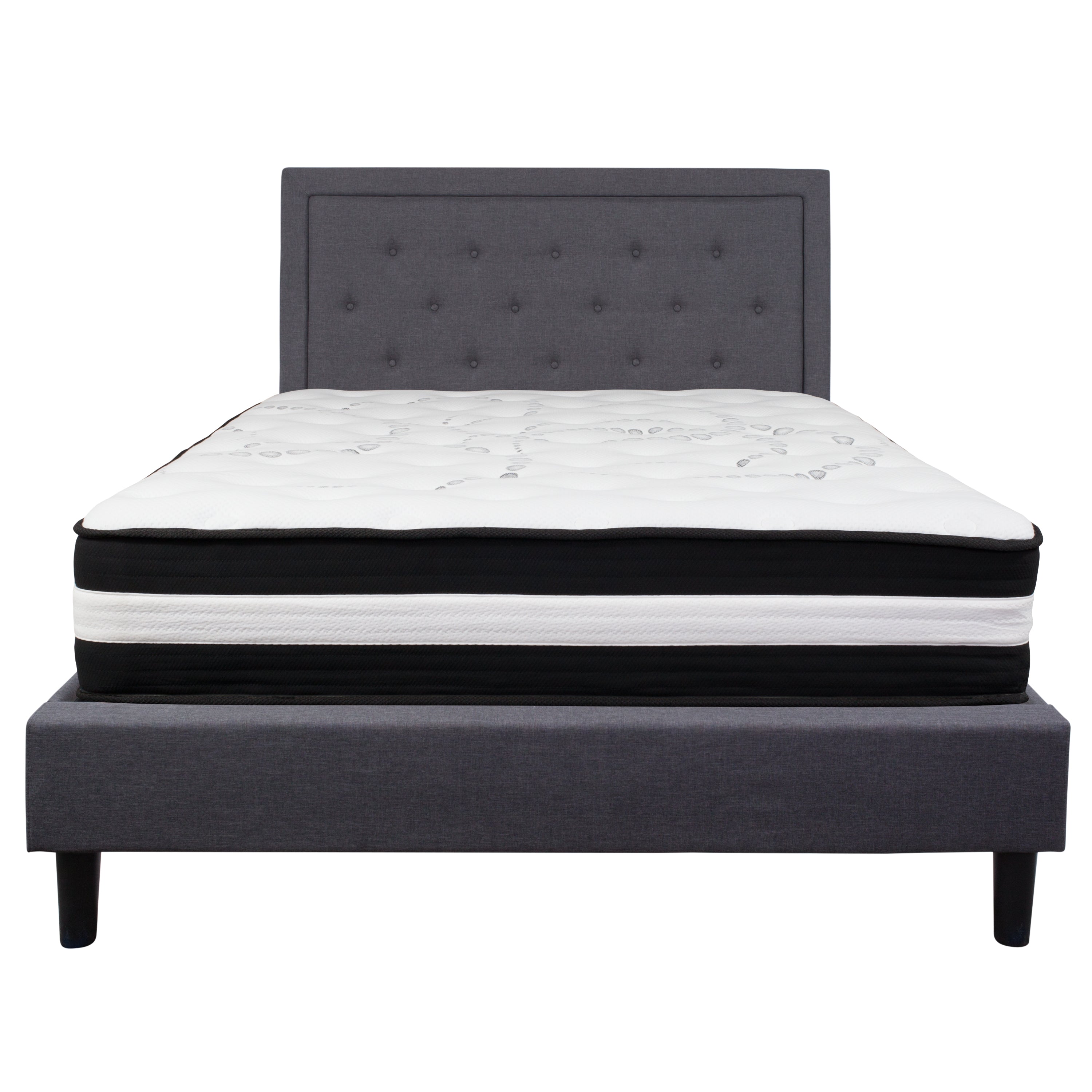 Roxbury Panel Tufted Upholstered Platform Bed and Memory Foam Pocket Spring Mattress
