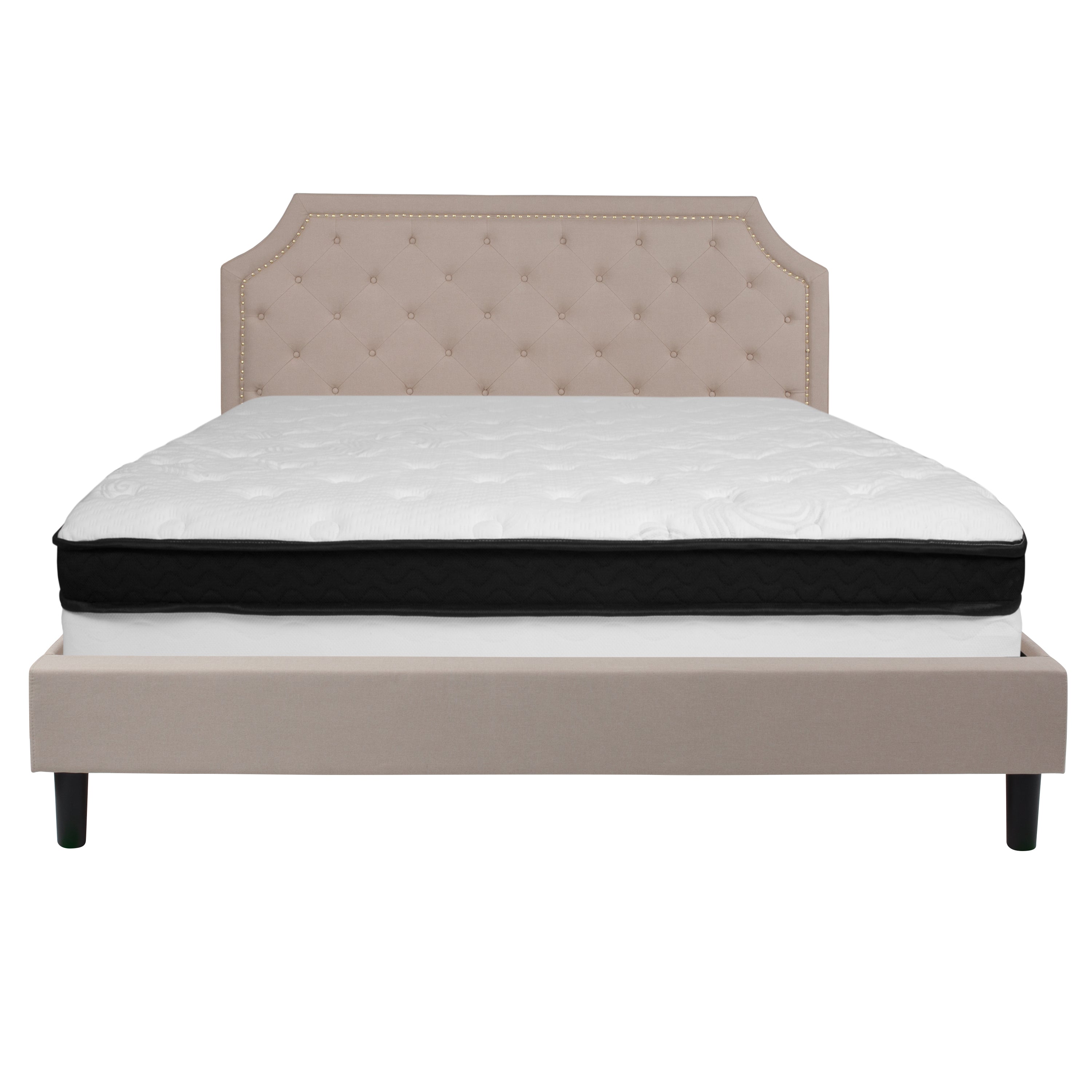 Brighton Arched Tufted Upholstered Platform Bed and Memory Foam Pocket Spring Mattress-Bed & Mattress-Flash Furniture-Wall2Wall Furnishings