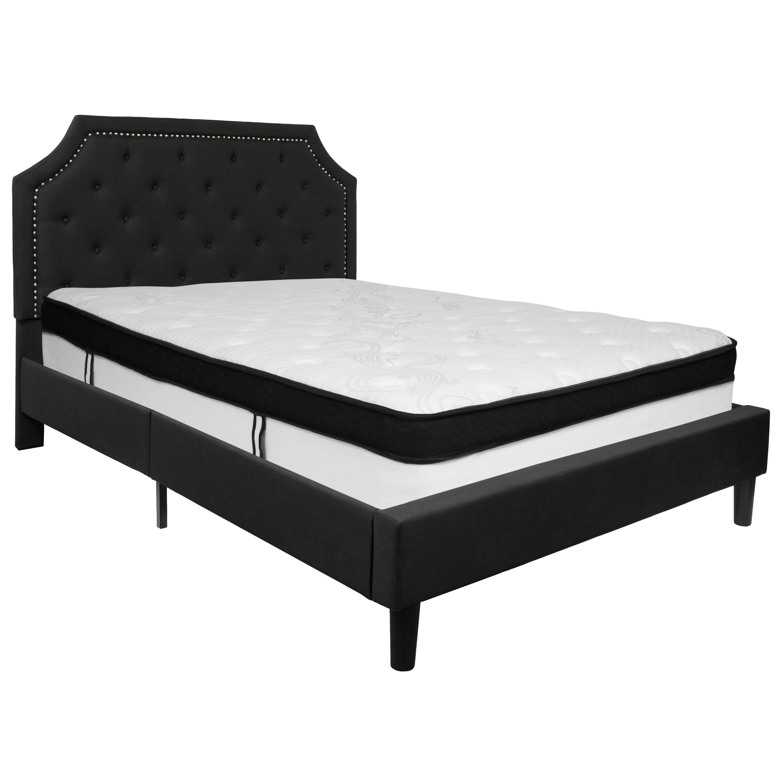 Brighton Arched Tufted Upholstered Platform Bed and Memory Foam Pocket Spring Mattress