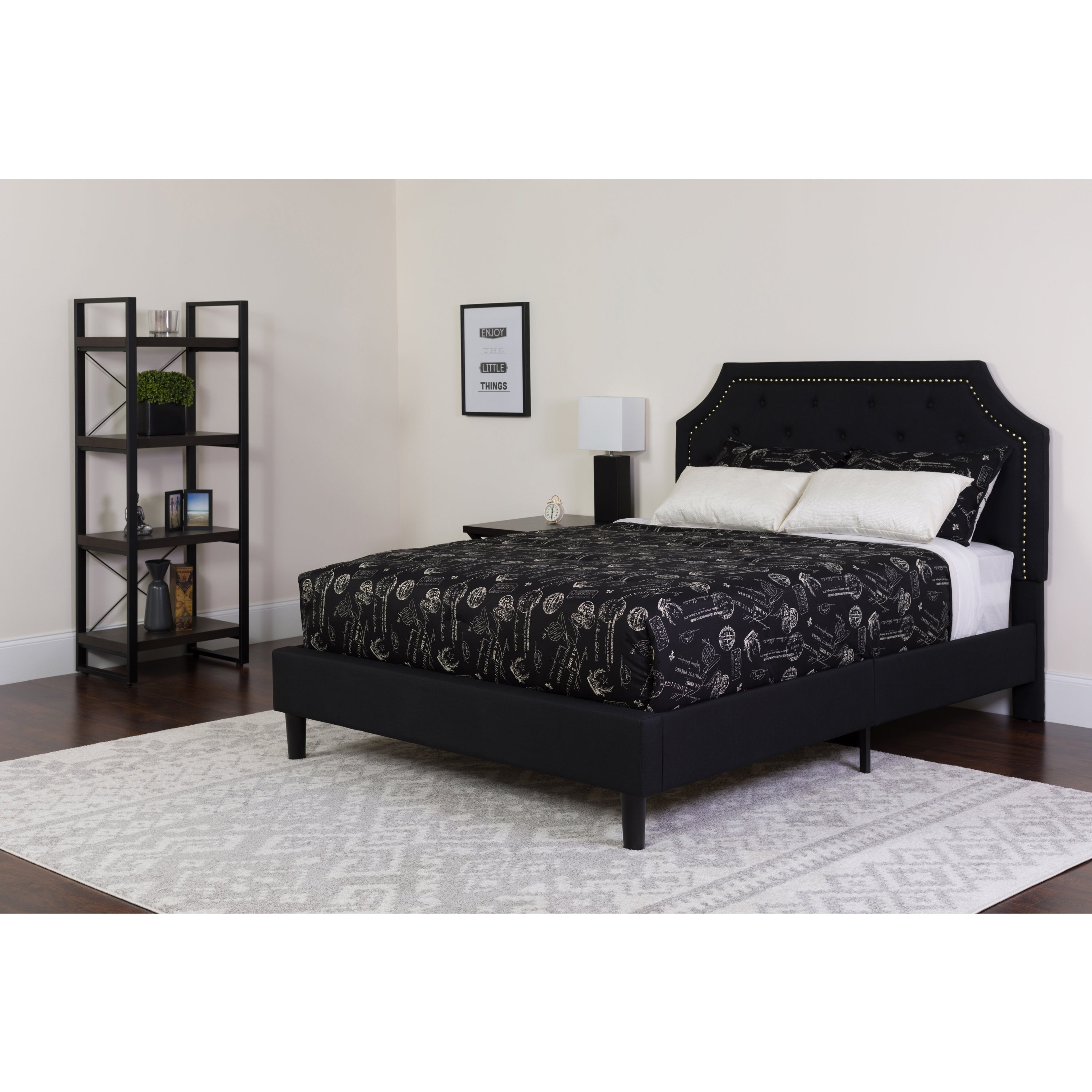 Brighton Arched Tufted Upholstered Platform Bed and Memory Foam Pocket Spring Mattress