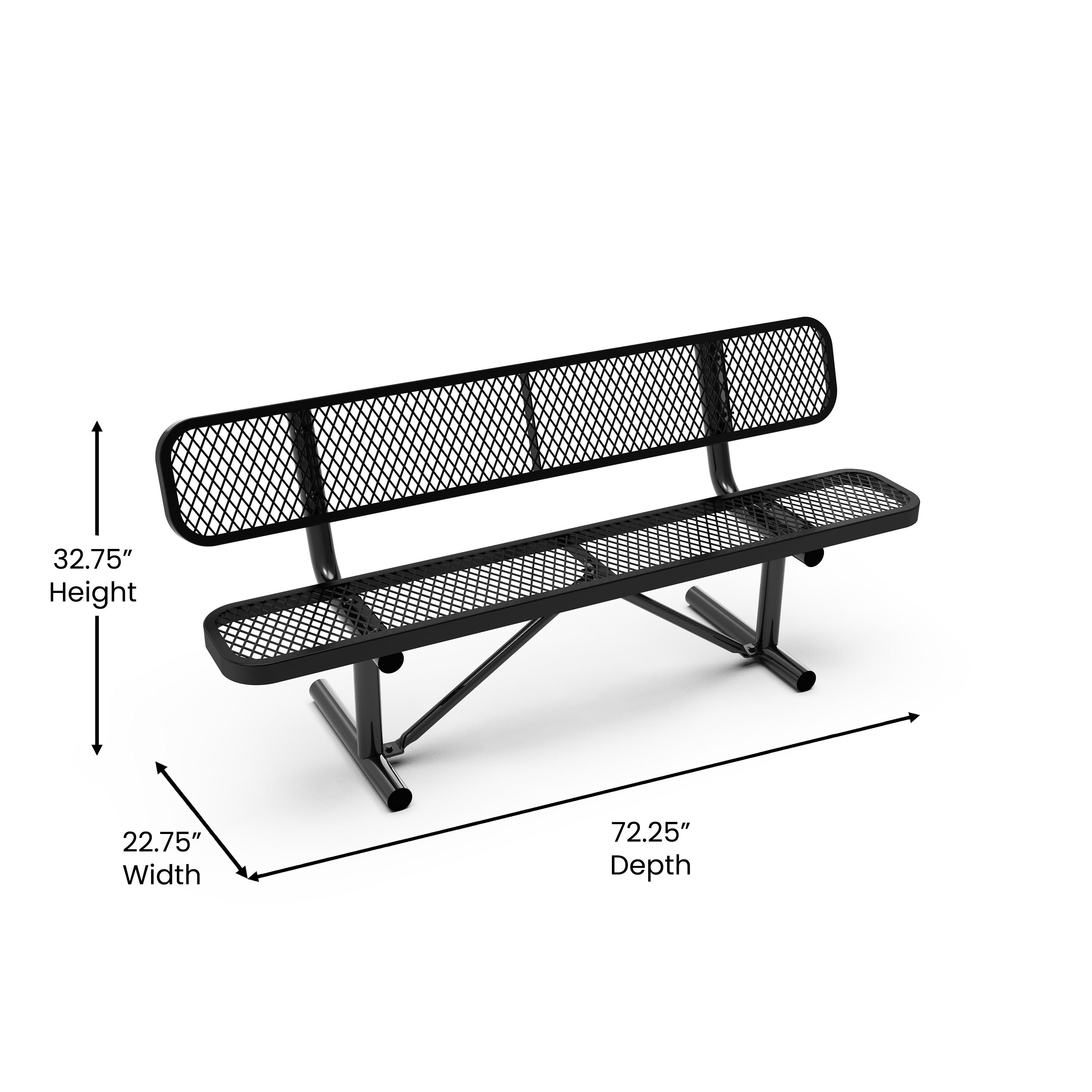 Sigrid Outdoor Bench with Backrest, Commercial Grade Expanded Metal Mesh Seat and Backrest and Steel Frame-Expanded Metal Picnic Bench-Flash Furniture-Wall2Wall Furnishings