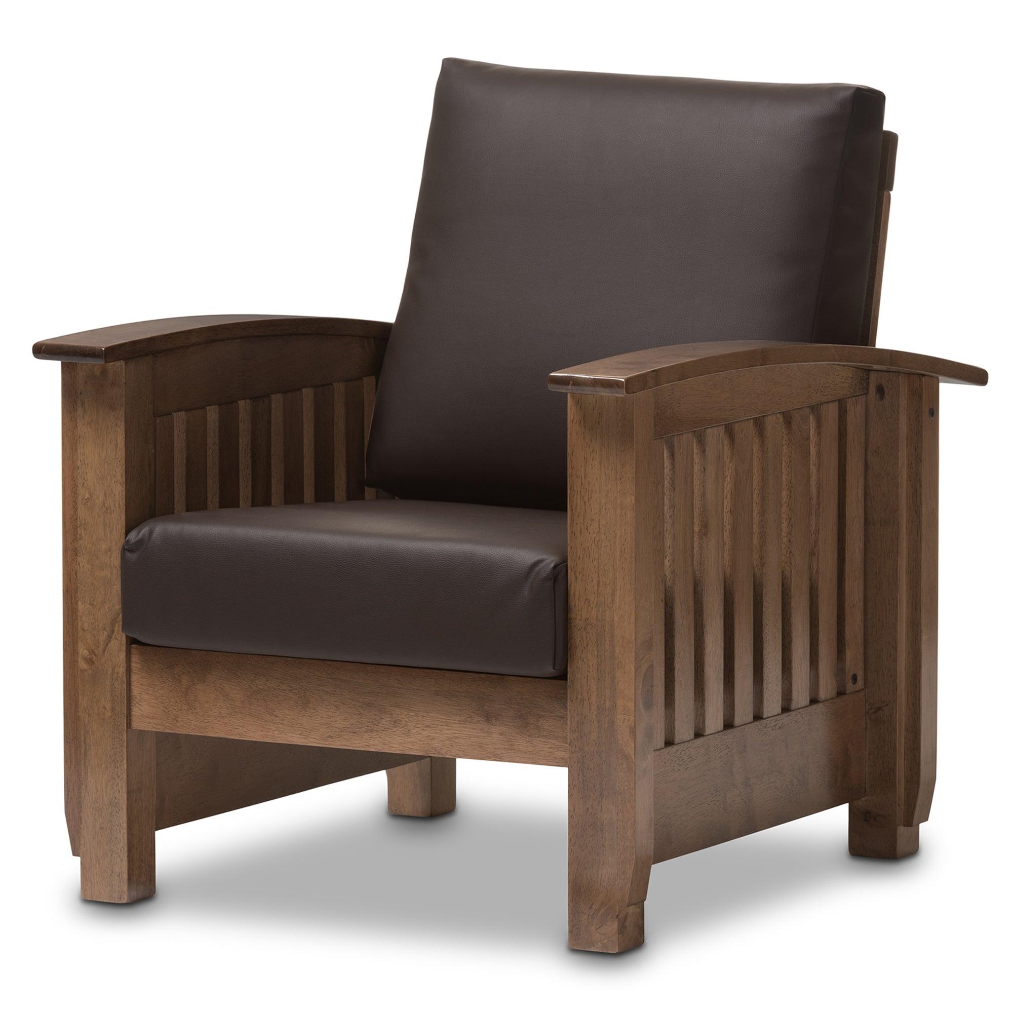 Charlotte Modern Classic Mission Style Wood and Faux Leather 1-Seater Lounge Chair
