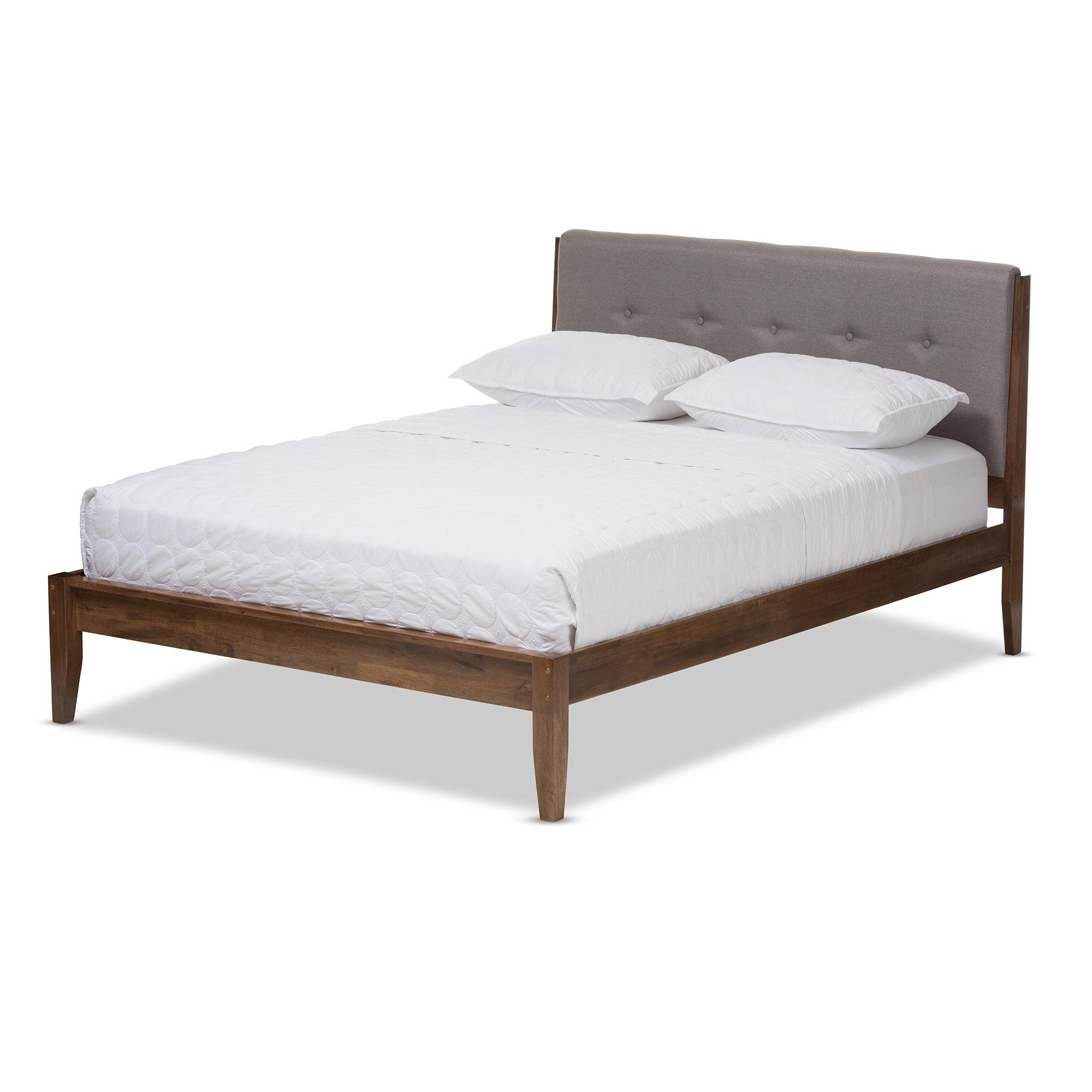Leyton Mid-Century Light Fabric and Medium Finish Wood Platform Bed
