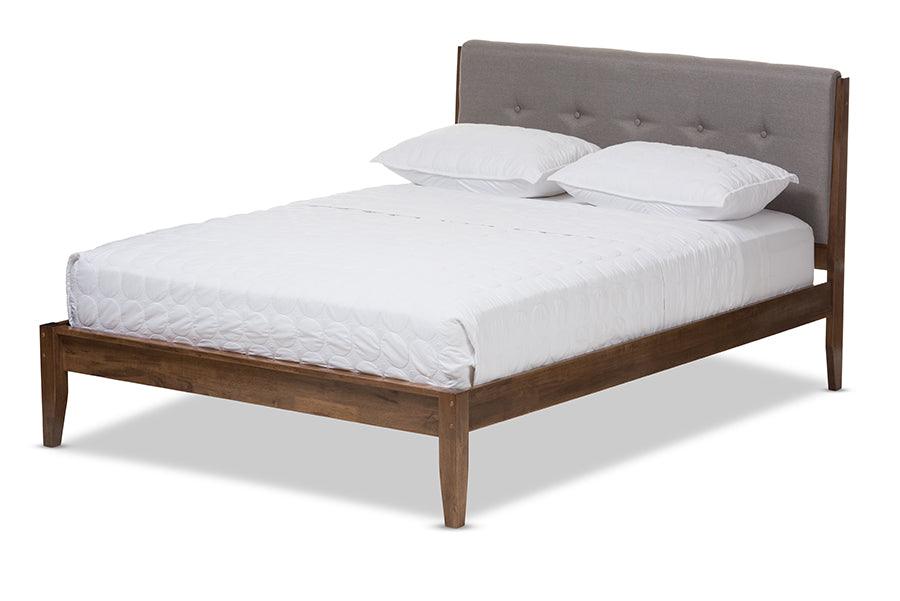 Leyton Mid-Century Light Fabric and Medium Finish Wood Platform Bed